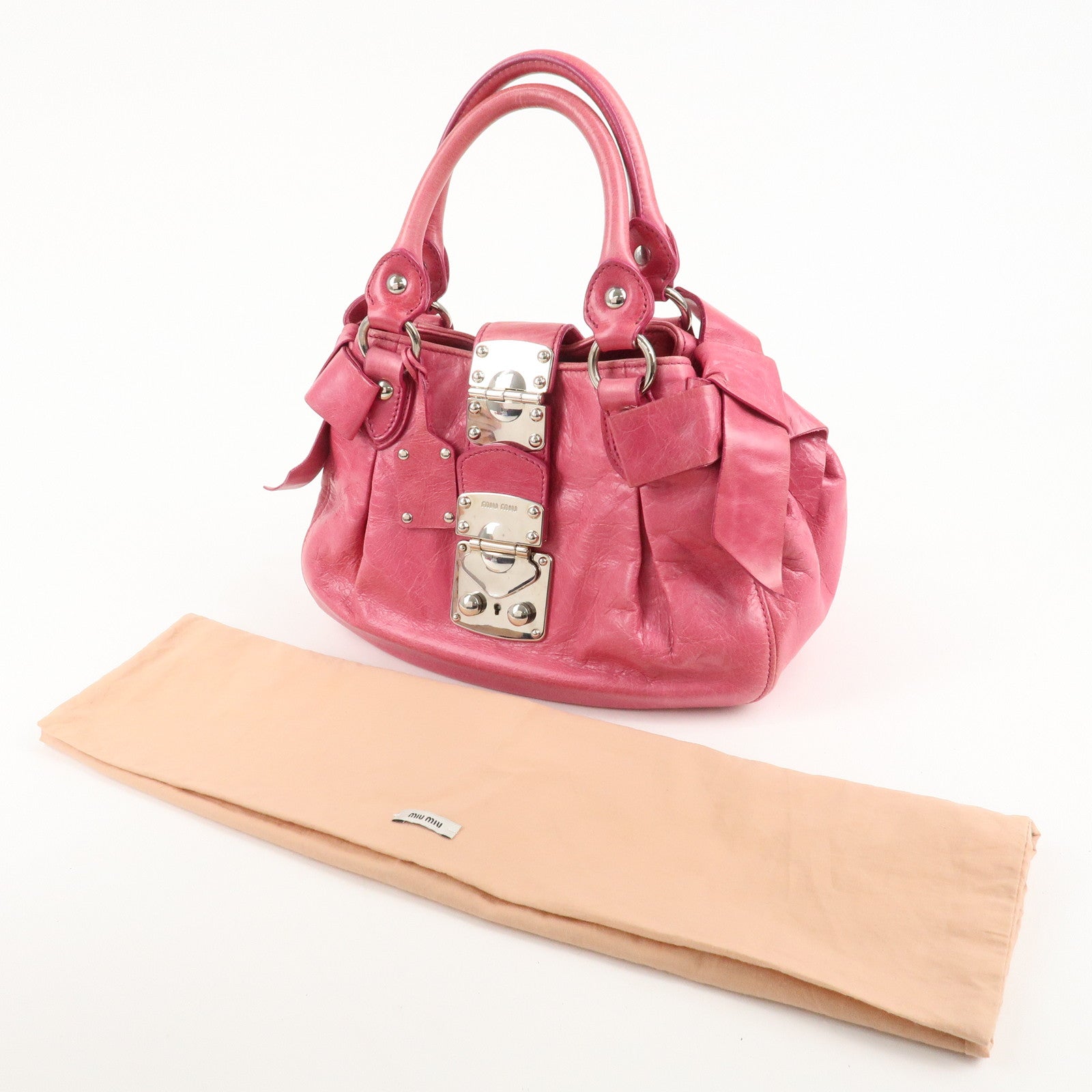 MIU MIU Leather 2Way Bag Hand Bag Ribbon Alamoana2011 09/60 Used