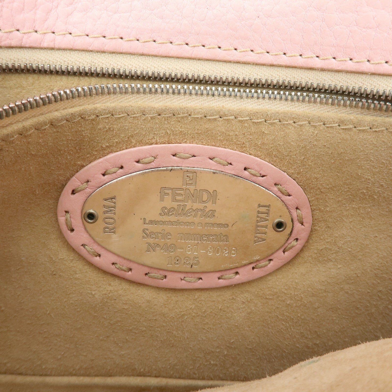 FENDI Selleria Mamma Baguette Leather Shoulder Bag Pink 8BR101 Used