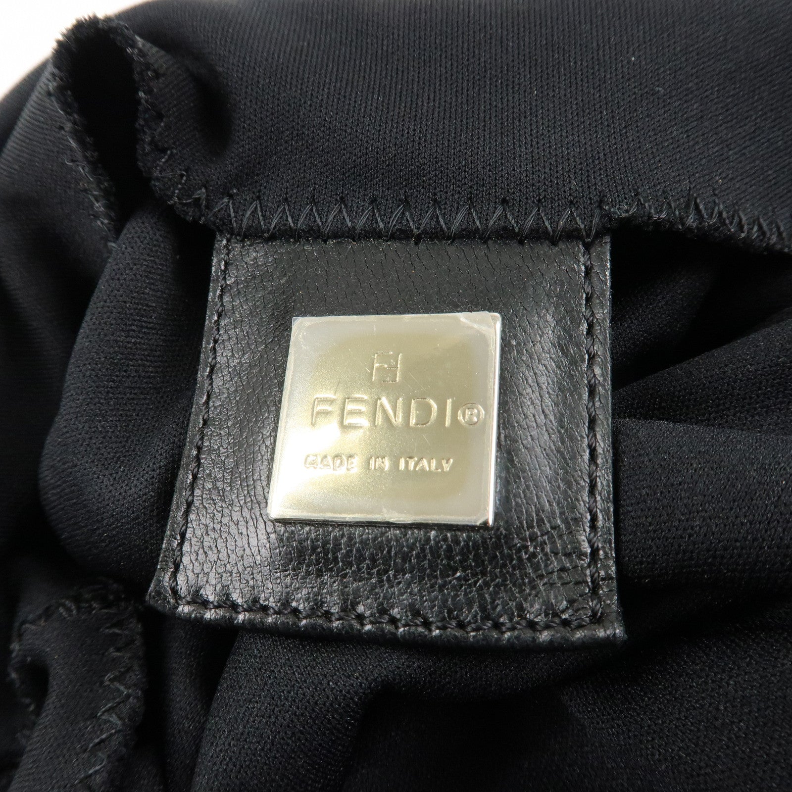 FENDI Mamma Baguette Nylon Jersey Leather Shoulder Bag Black Used