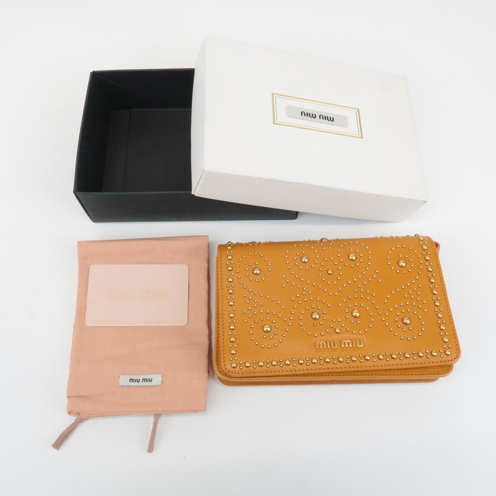 MIU MIU Leather Studs Chain Wallet Shoulder Bag Brown 5BP006 Used