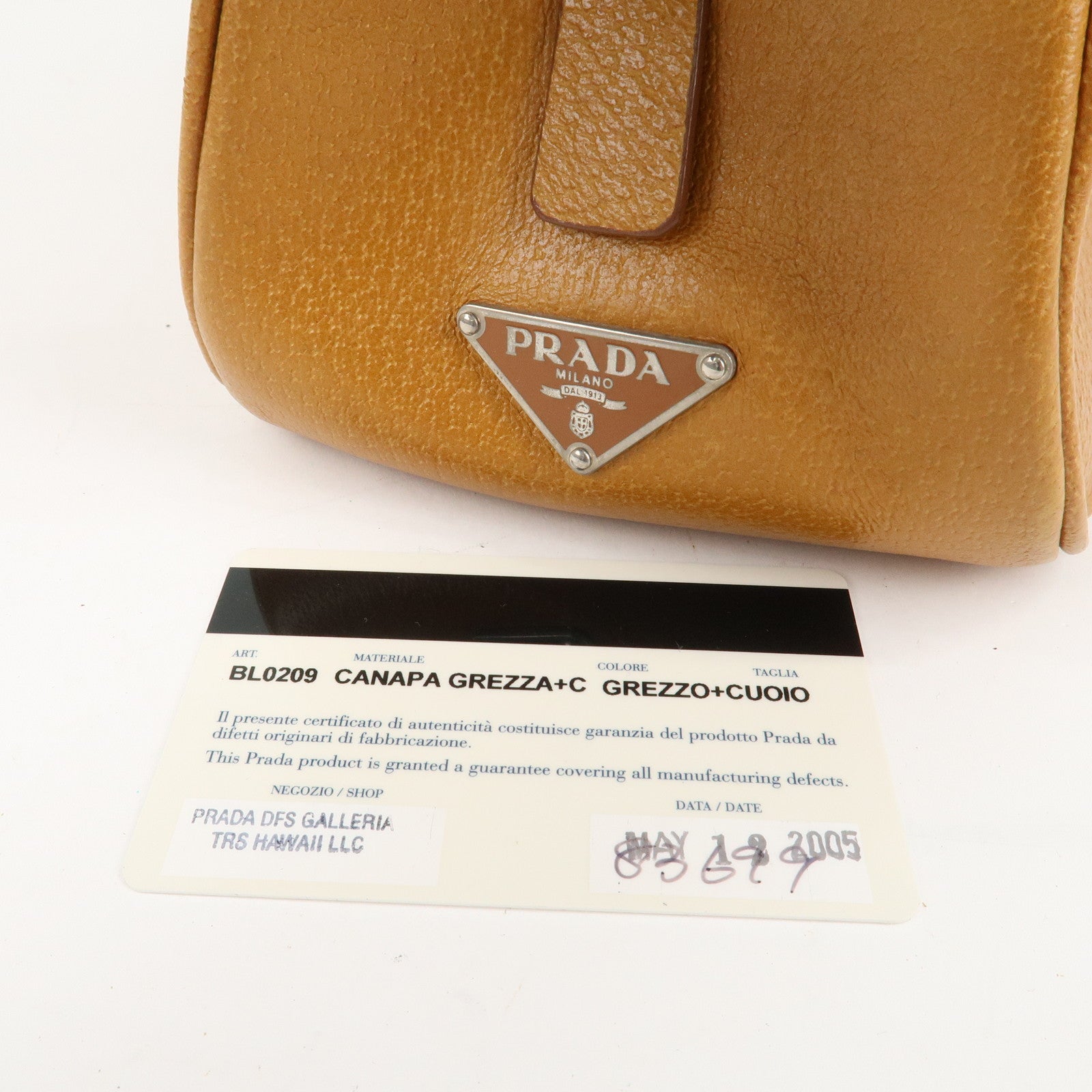 PRADA Canvas Leather Triangle Logo Boston Bag Ivory Brown Used