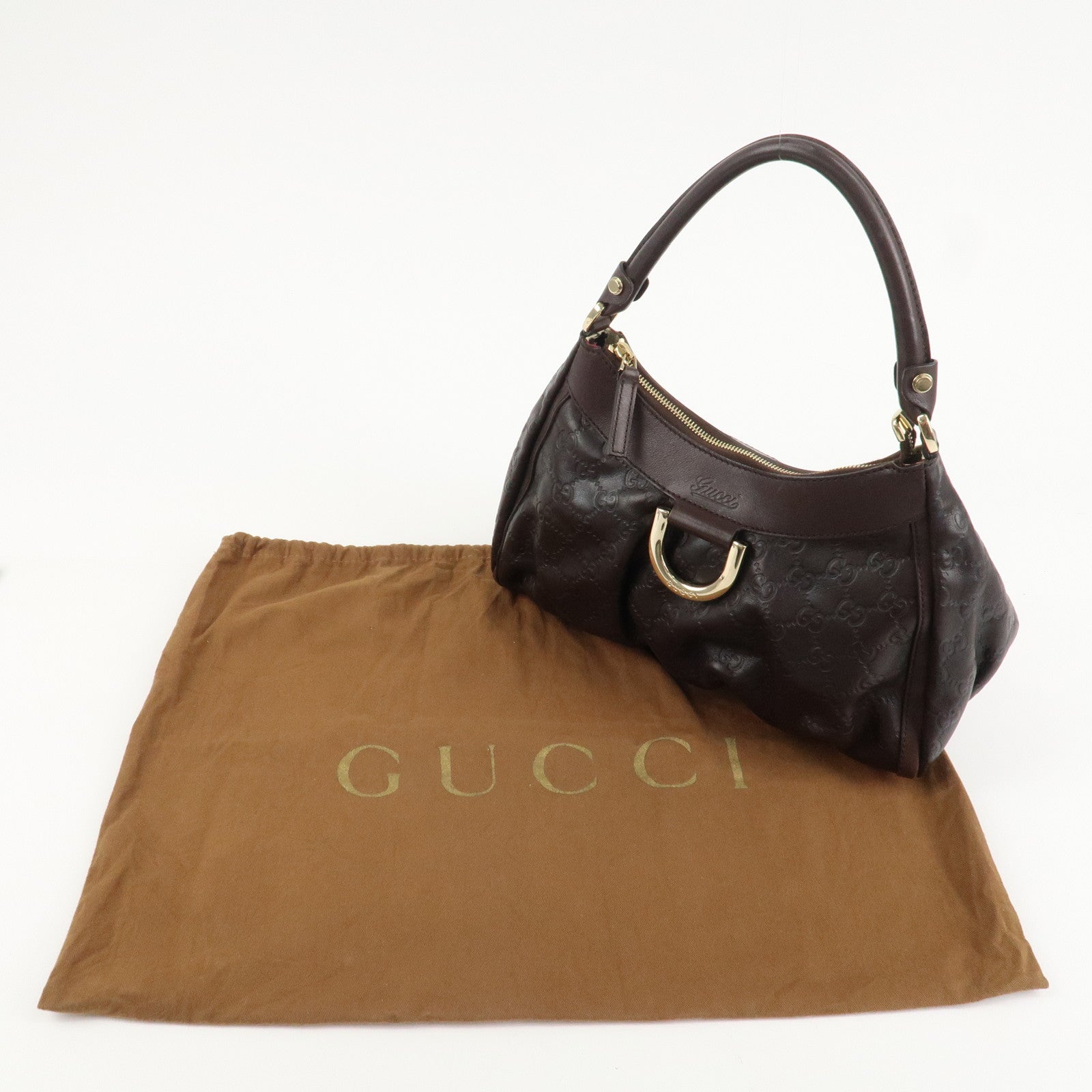 GUCCI Abbey Guccissima Leather Shoulder Bag Dark Brown 190525 Used