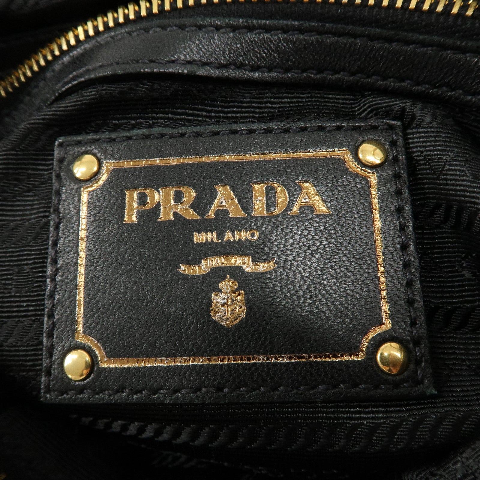 PRADA Leather Chain One-Shoulder Bag Black Gold Hardware Used