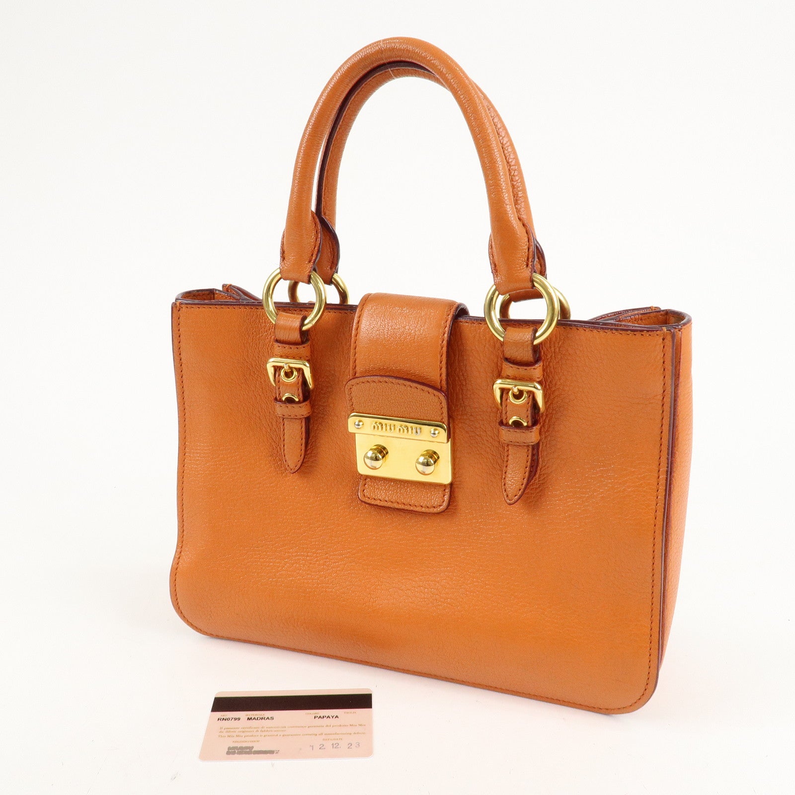 MIU MIU Madras Leather 2WAY Bag Hand Bag Orange RN0799 Used