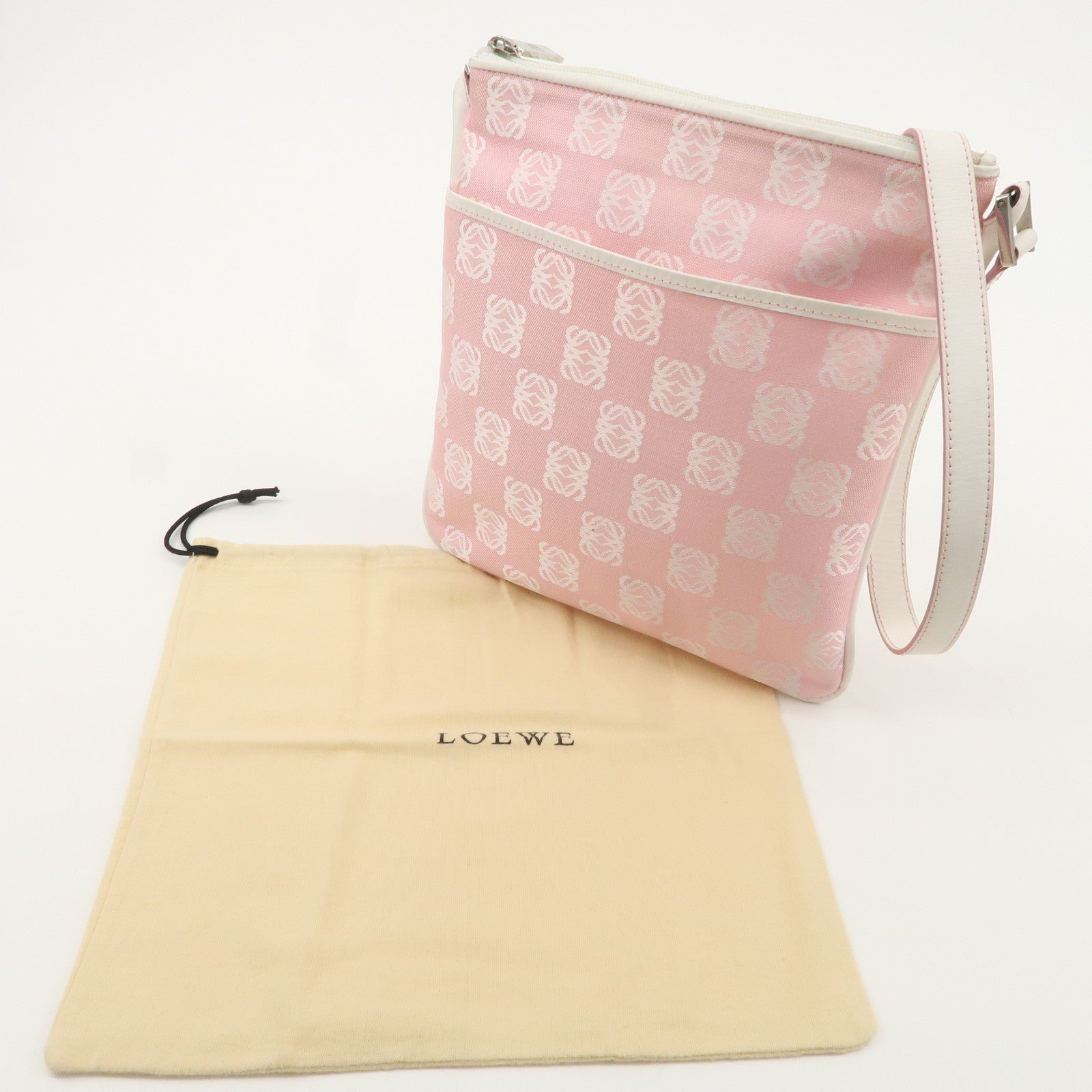 LOEWE Anagram Canvas Leather Shoulder bag Pink Used