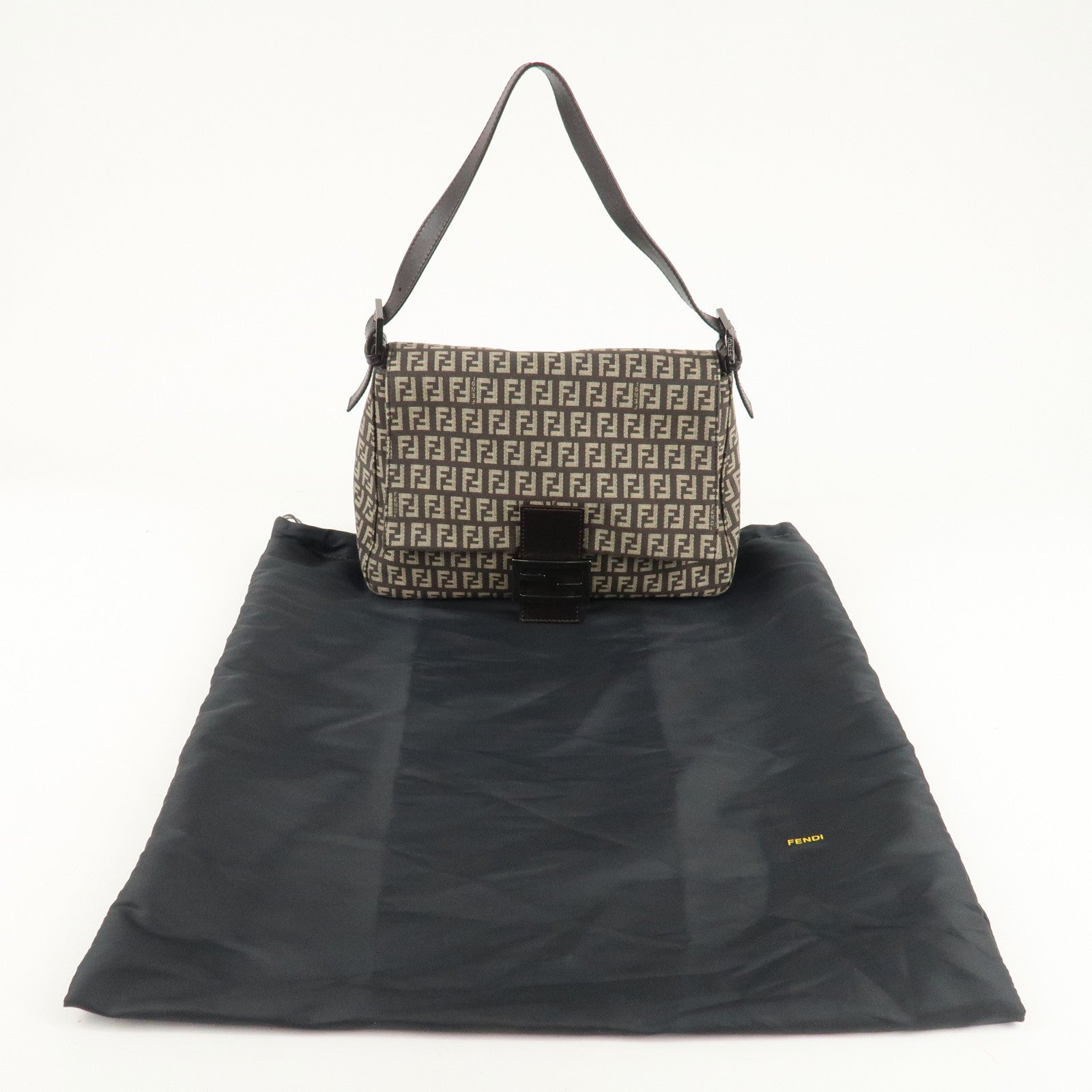FENDI Mamma Bucket Zucchino Canvas Leather Shoulder Bag 8BR001 Used