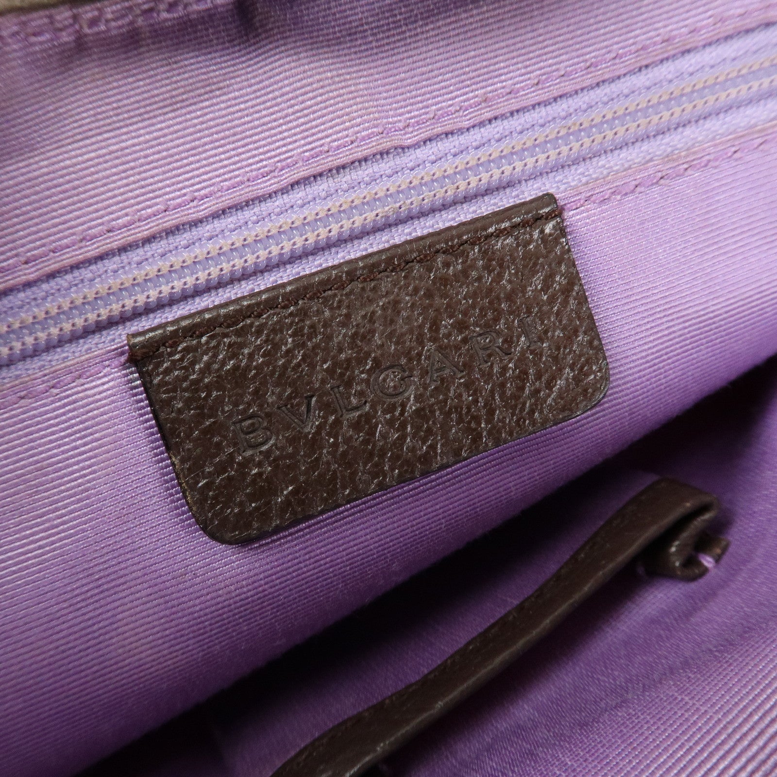 BVLGARI Logomania Canvas Leather Shoulder Bag Beige Dark Brown Used