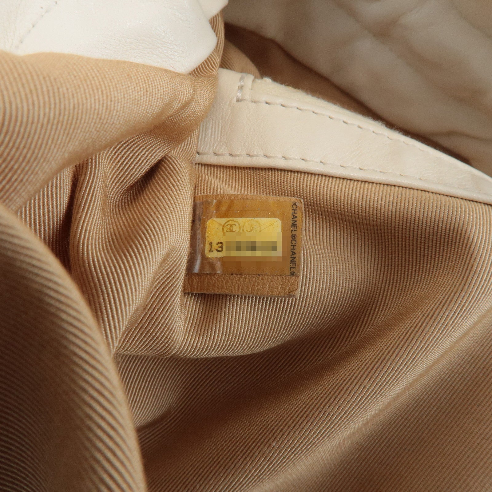 CHANEL Leather Quilting Chain Tote Bag White Used