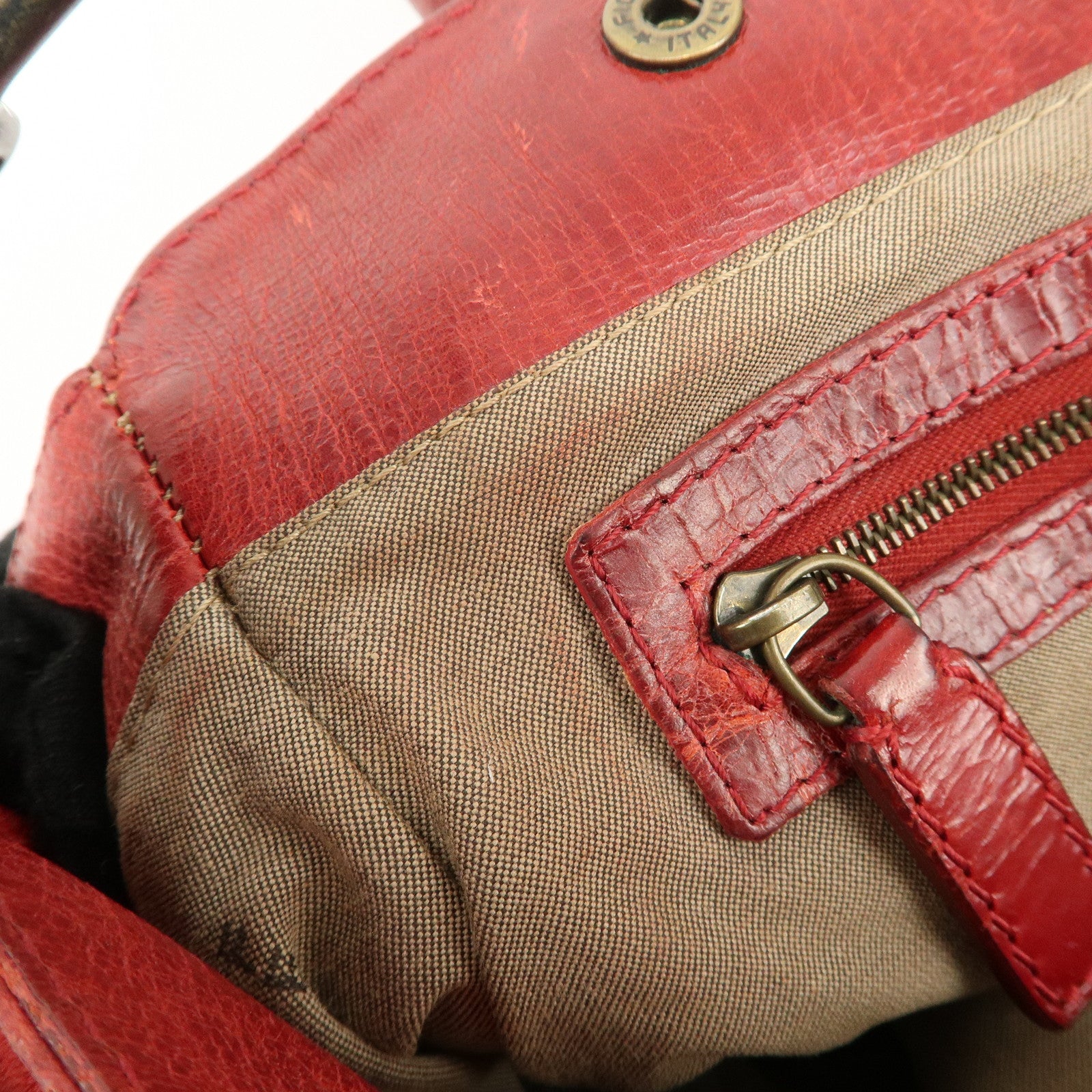 FENDI Ethnico Leather Tote Bag Shoulder Bag Red 8BN162 Used