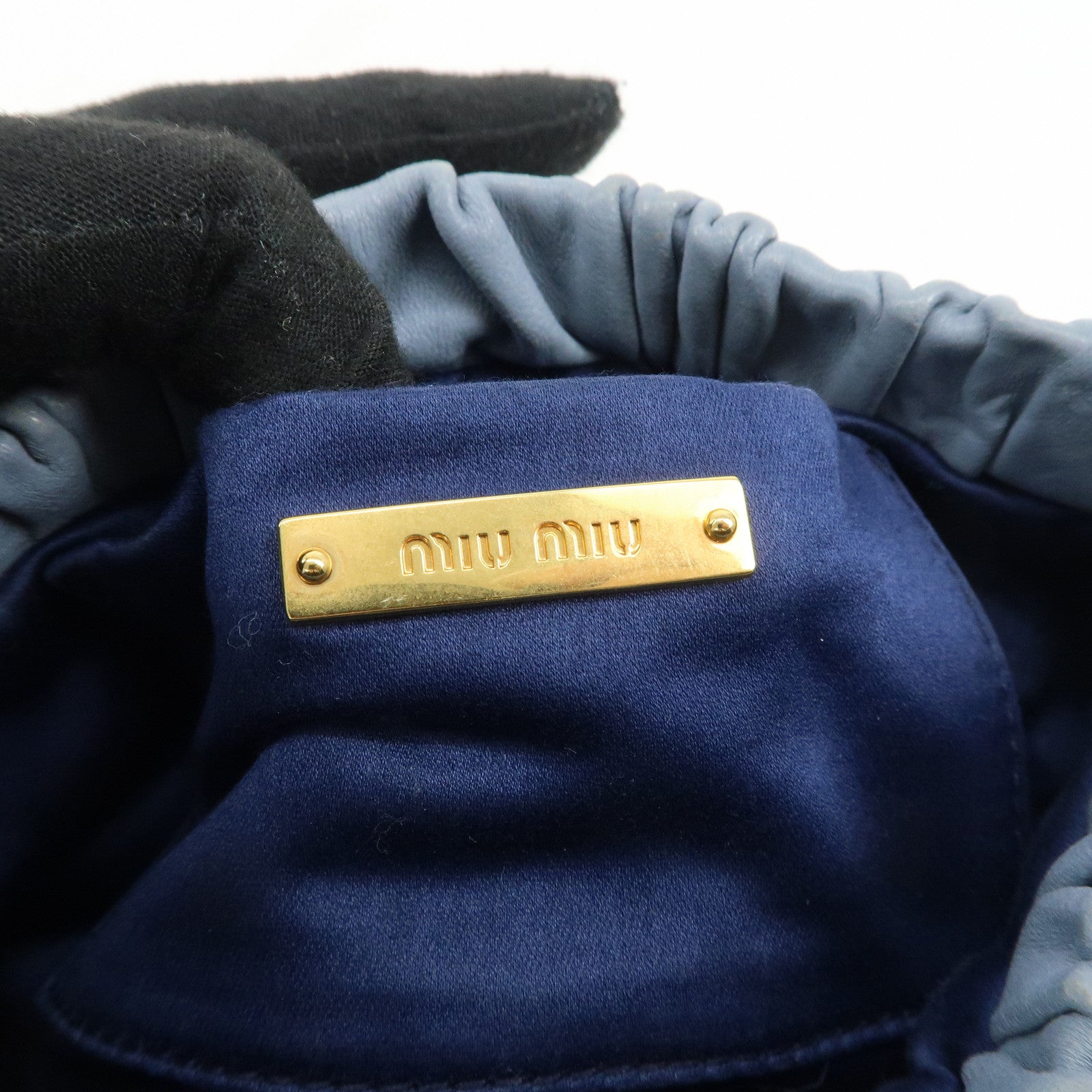 MIU MIU Denim Velour Leather Patches Shoulder Bag Blue Navy Used