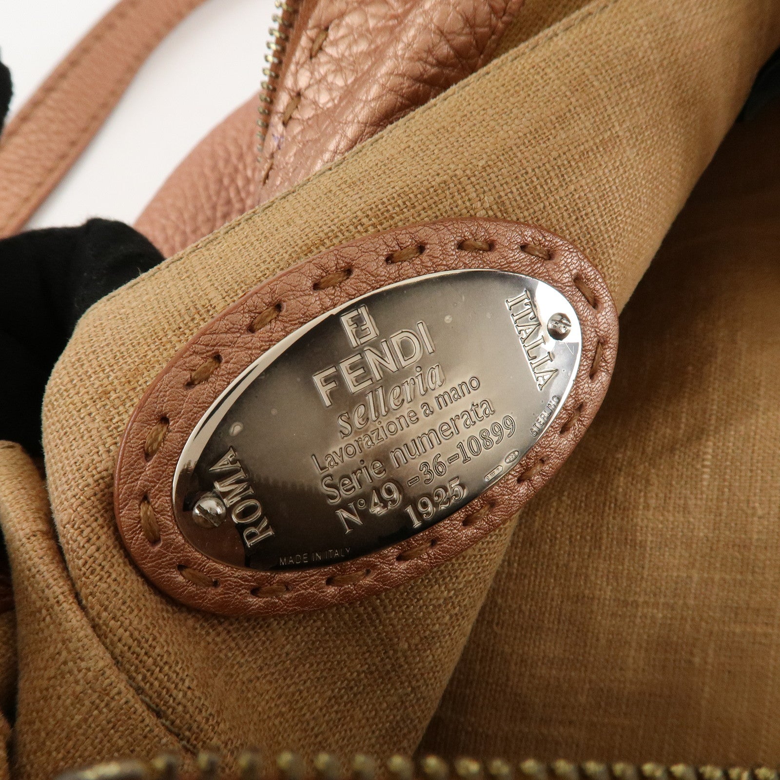 FENDI Zucca Canvas Leather Shoulder Bag Brown Black 8BT146 Used