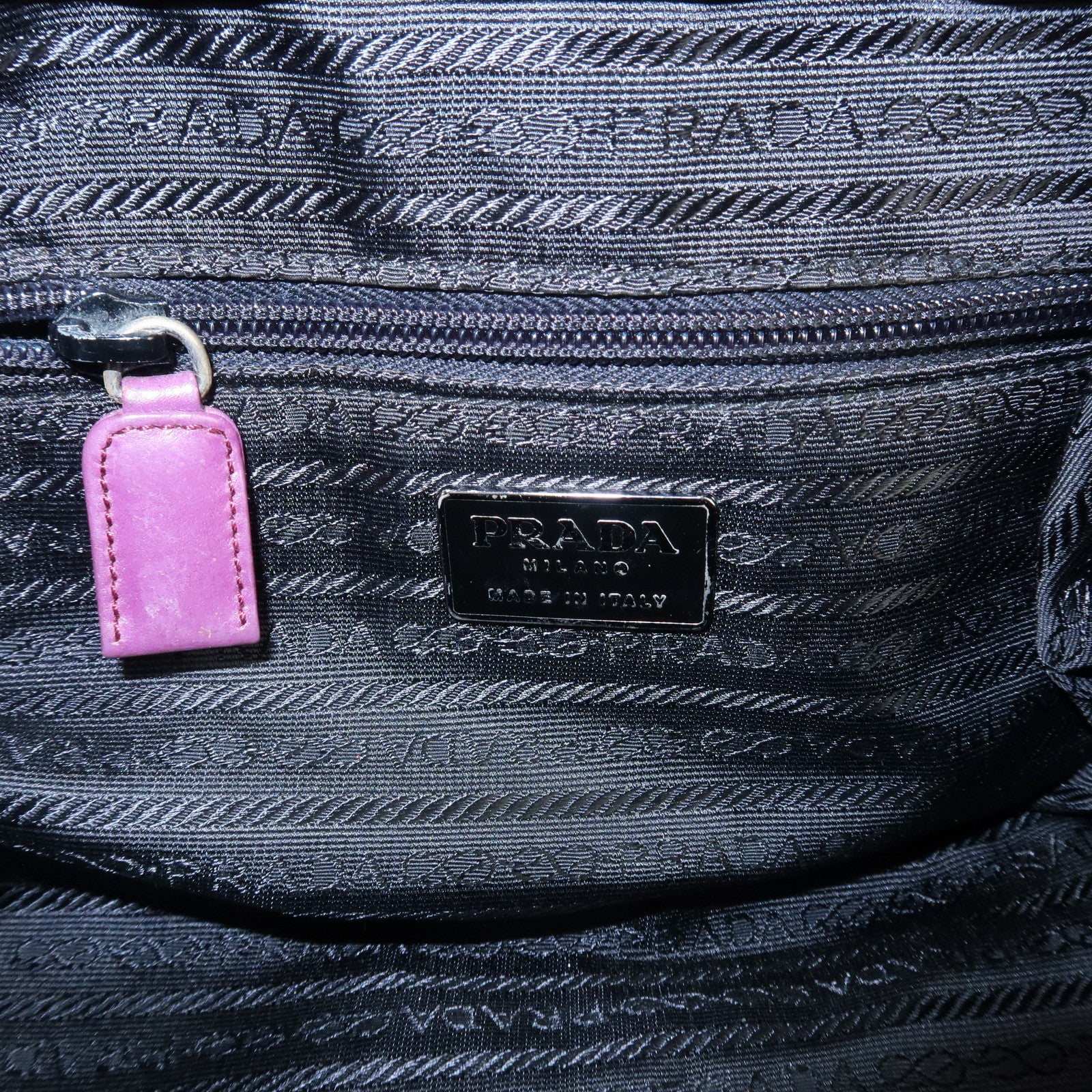 PRADA Leather Tote Bag Hand Bag Purple Antique Black HDW Used