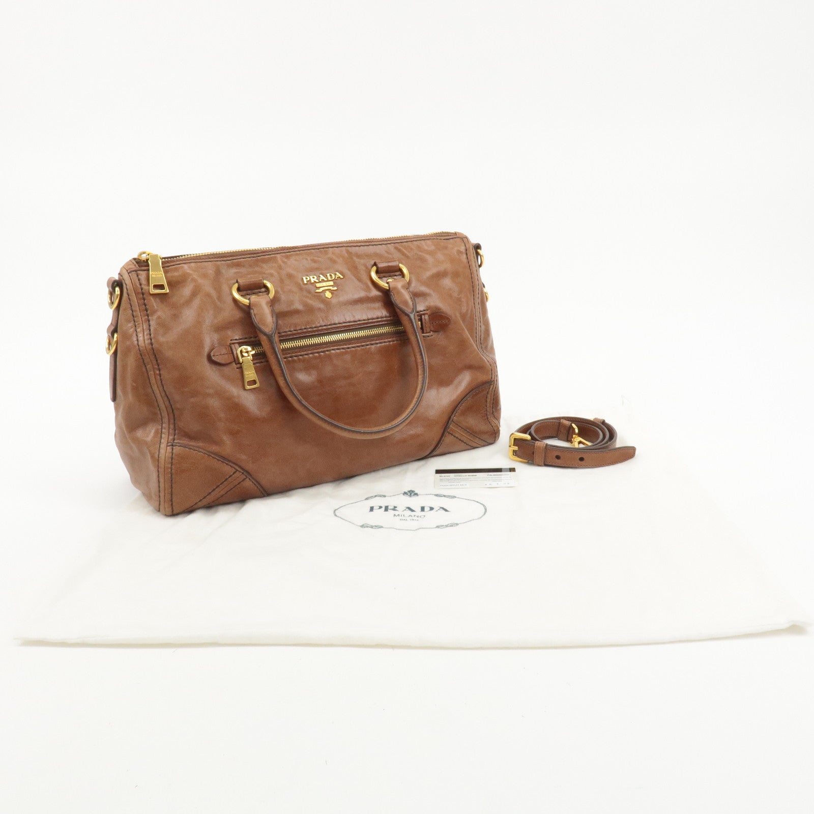 PRADA Logo Leather 2way Hand Bag Shoulder Bag Brown BL0727 Used