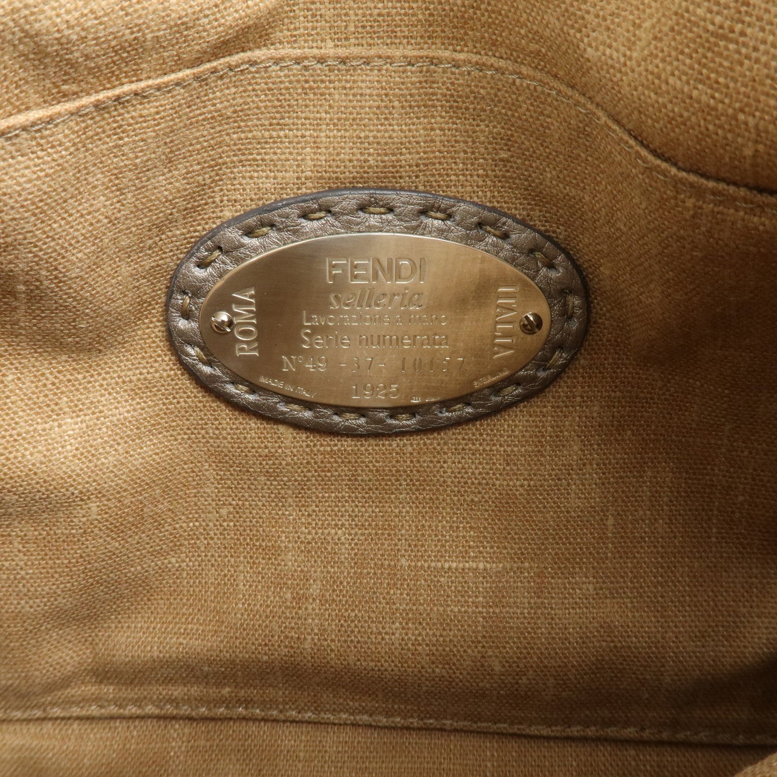 FENDI Selleria Leather Shoulder Bag Silver BT194 Used