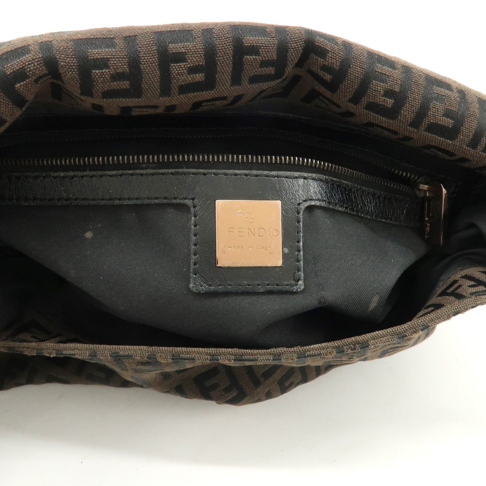 FENDI Mamma Baguette Canvas Shoulder Bag Brown Black 26424 Used