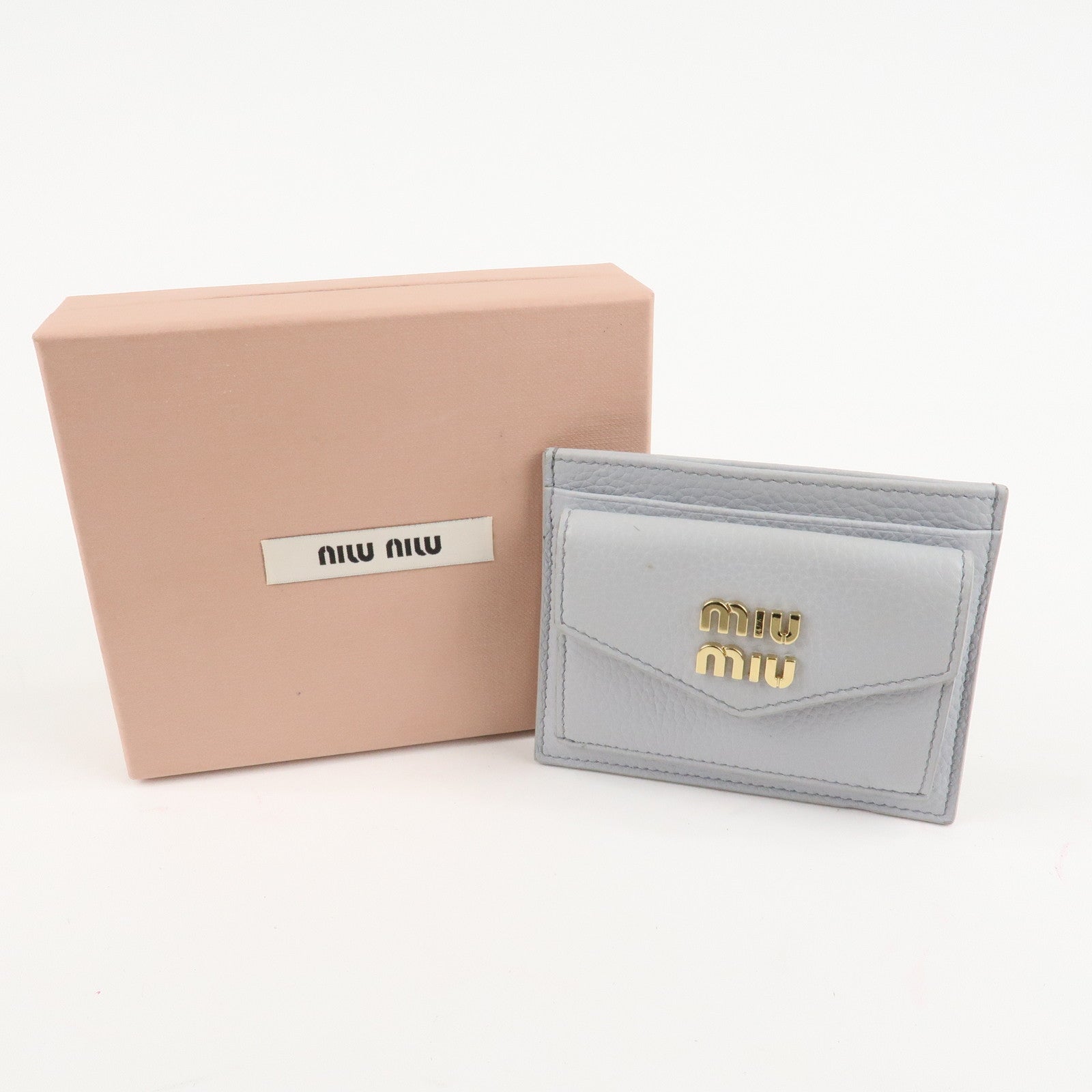 MIU MIU leather Card Case Coin Case Light Gray 5MC081 Used