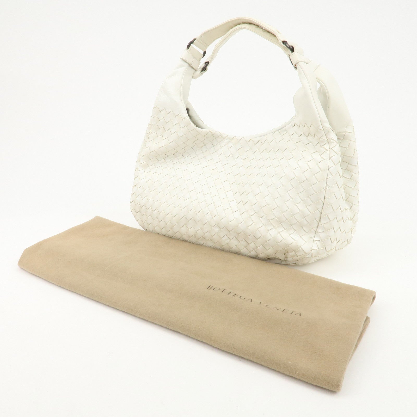 BOTTEGA VENETA Intrecciato Leather Campana Shoulder Bag White 125787 Used
