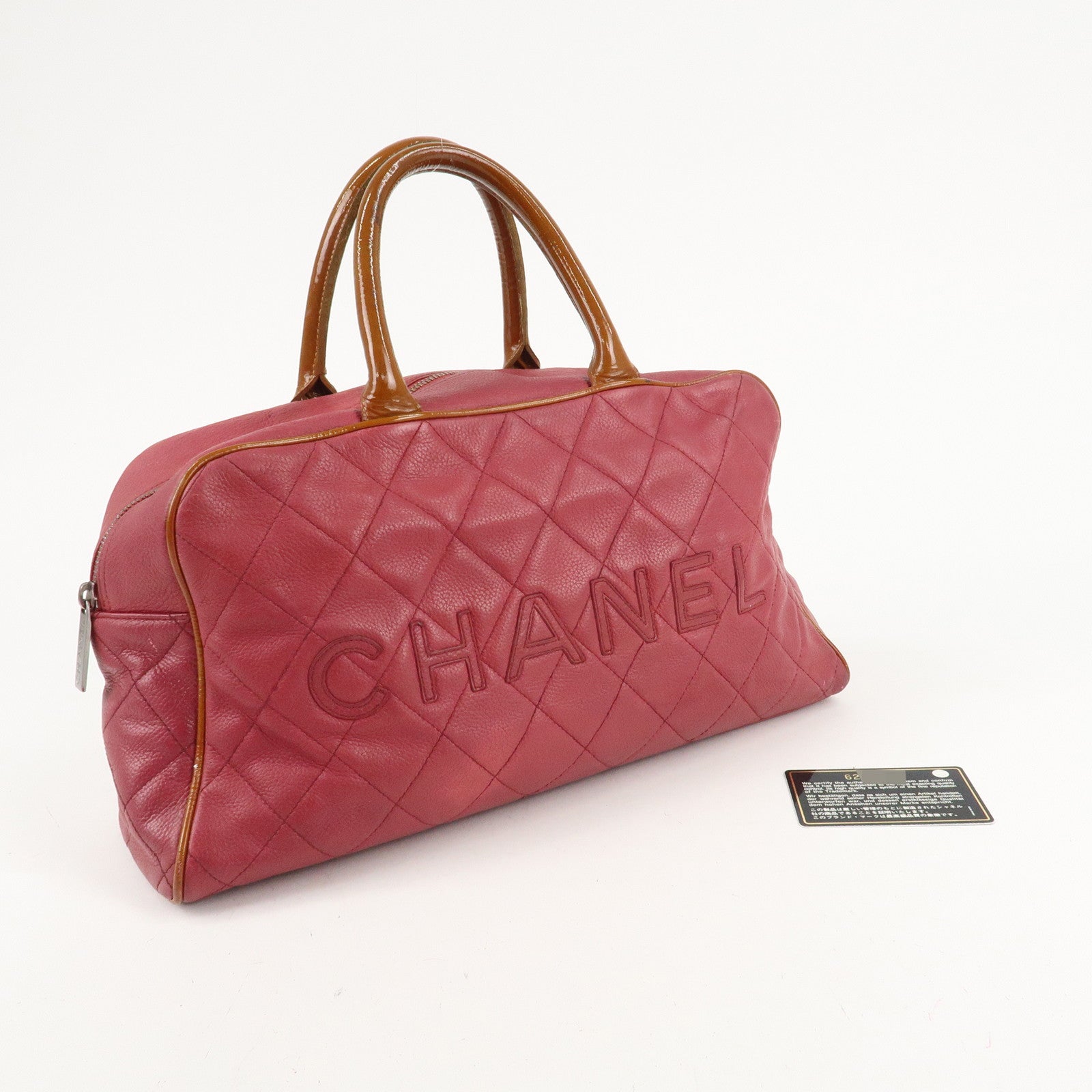 CHANEL Matelasse Caviar Skin Patent Boston Bag Hand Bag Red Used