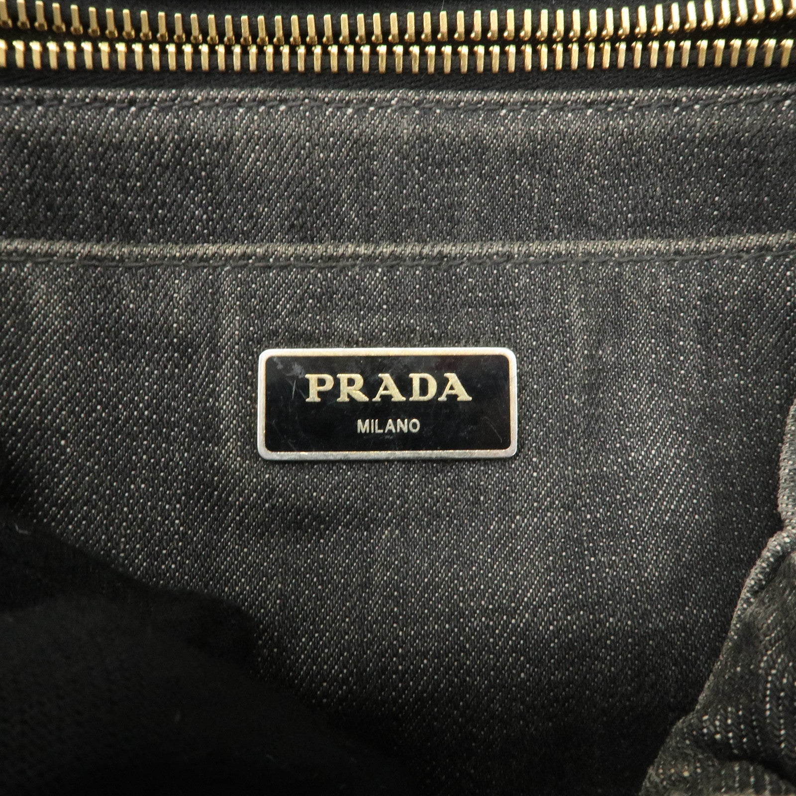 PRADA Canapa Mini Denim Hand Bag Tote Bag Black 1BG439 Used