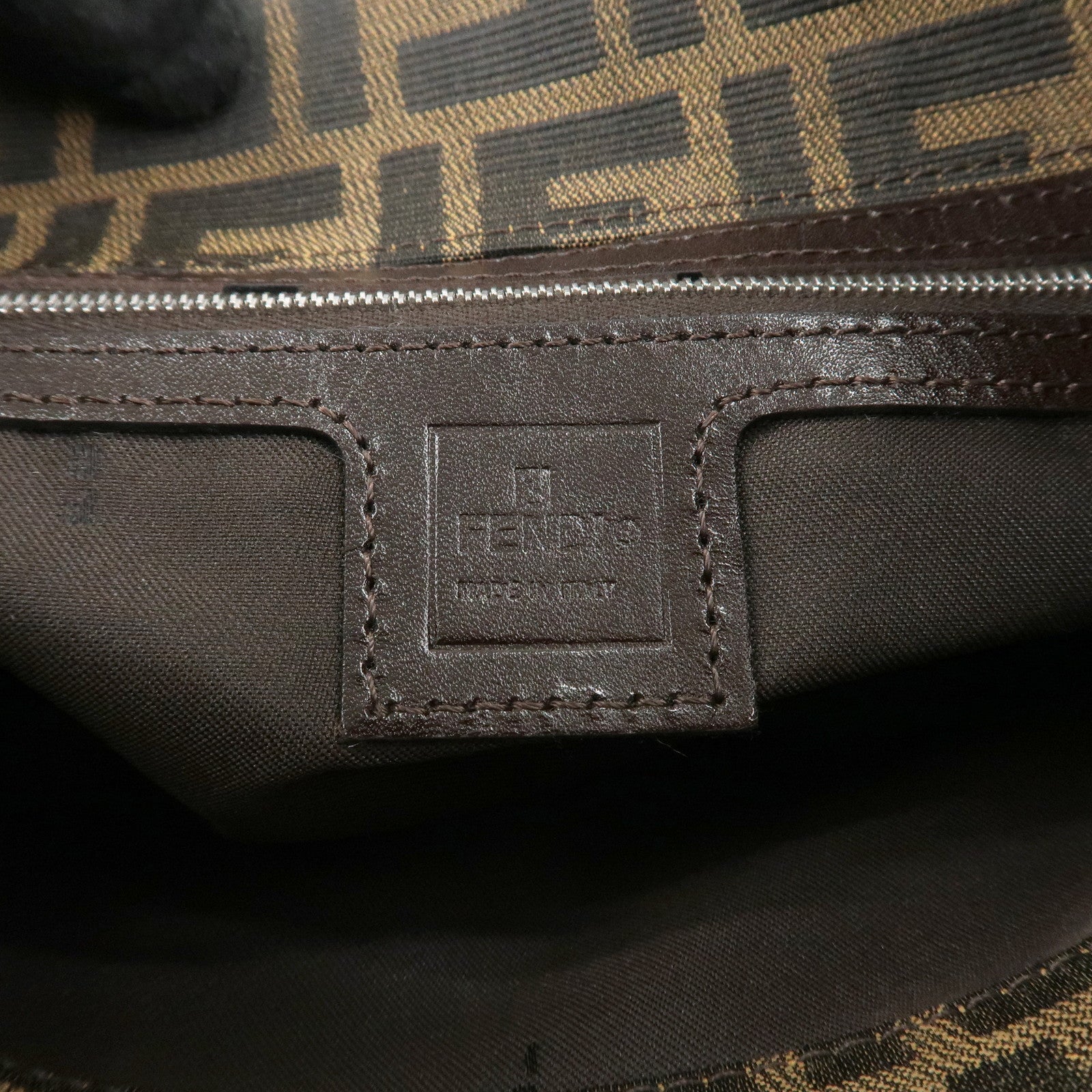 FENDI Zucca Canvas Leather Shoulder Bag Brown Black 9161150001 Used