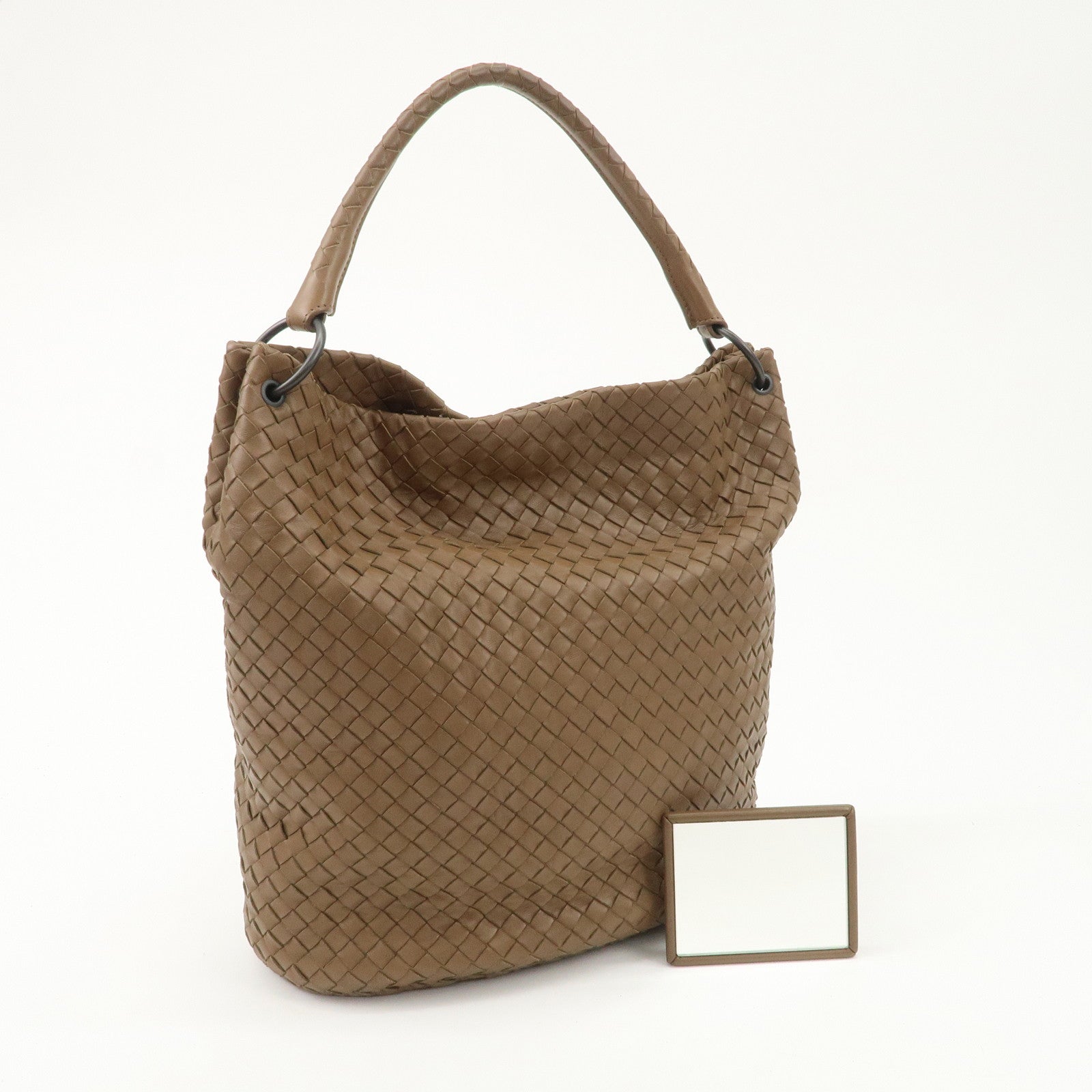 BOTTEGA VENETA Intrecciato Leather Shoulder Bag Brown Used