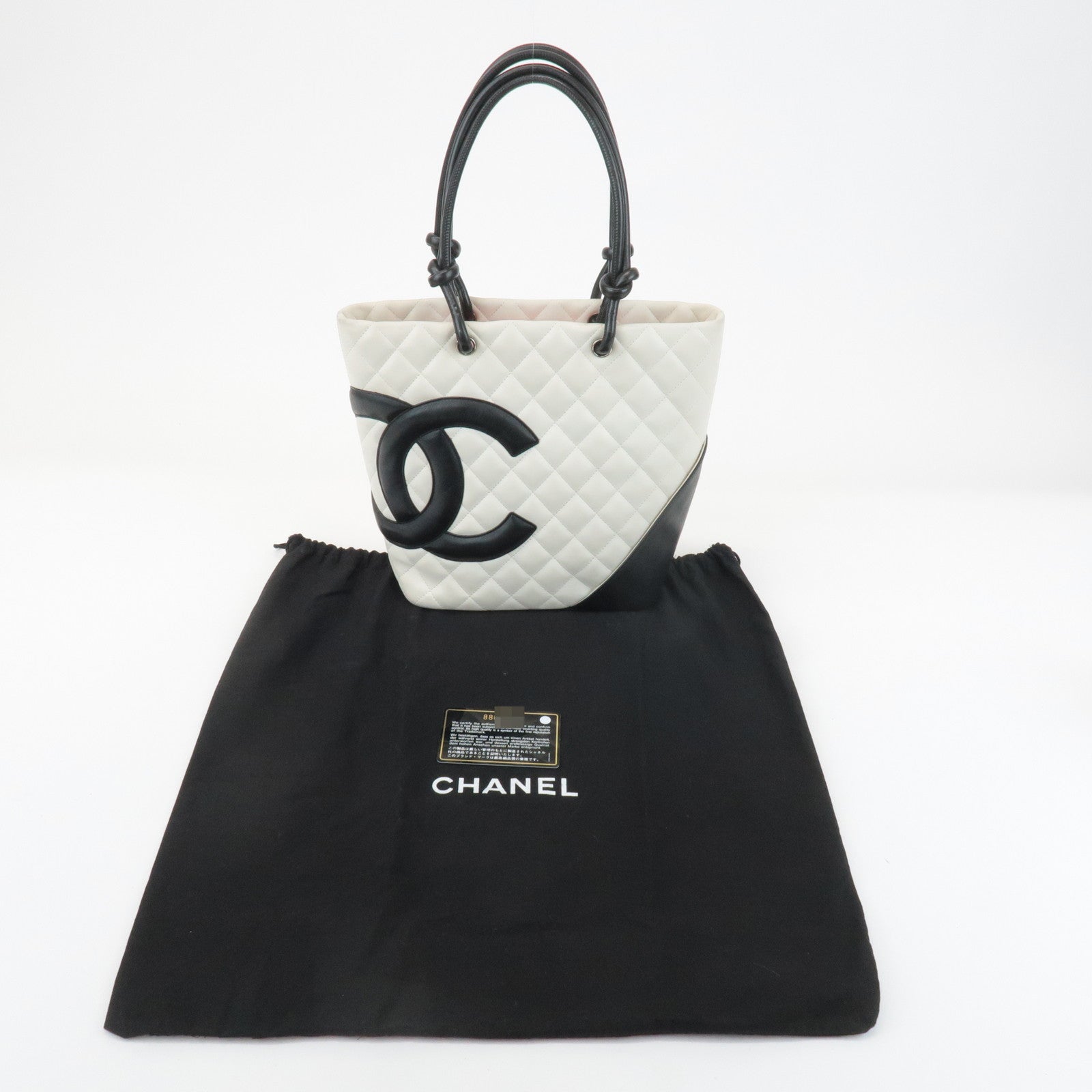 CHANEL Cambon Line Lamb Skin Medium Tote Bag Shoulder Bag A25167 Used