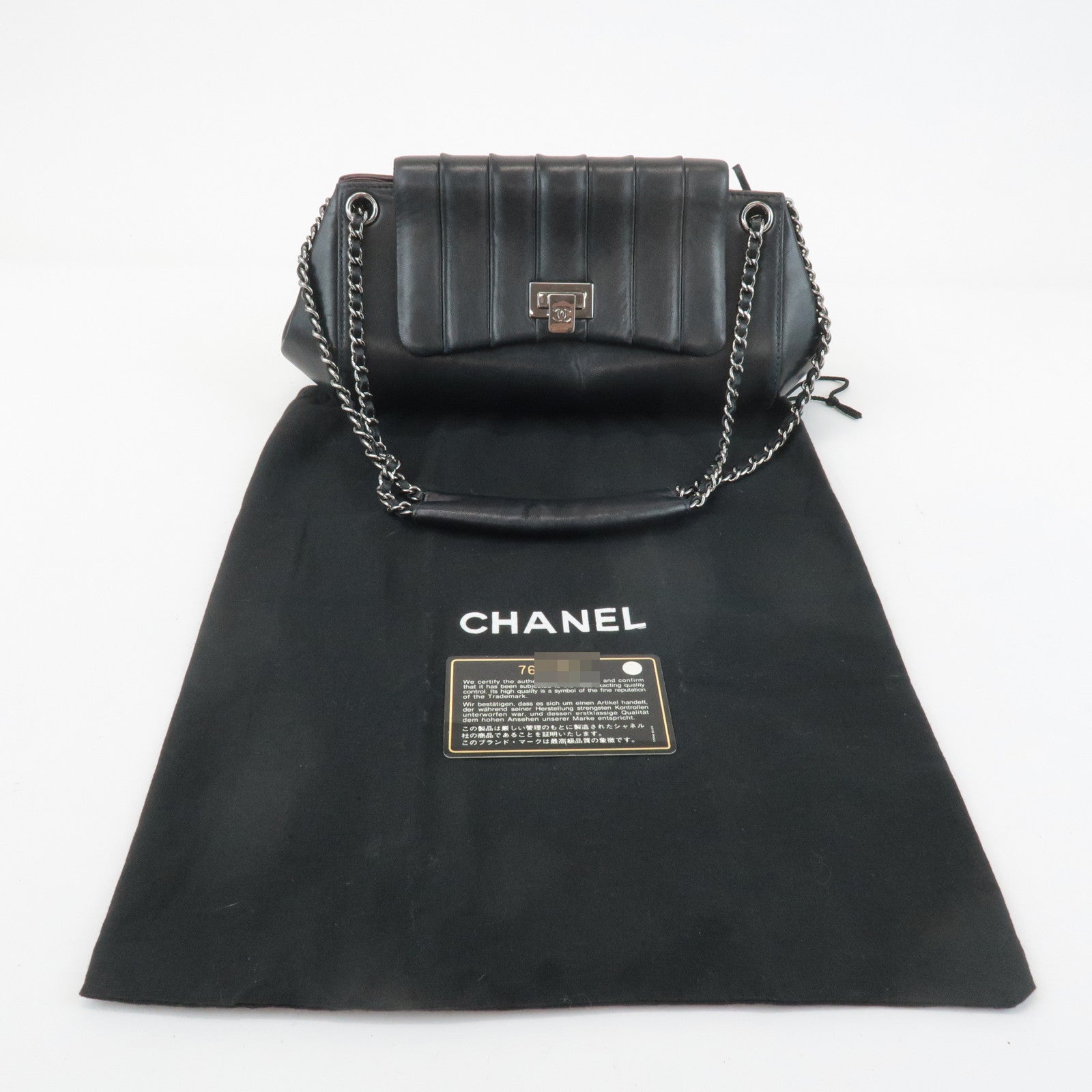 CHANEL Mademoiselle Lamb Skin Chain Shoulder Bag Hand Bag Black Used