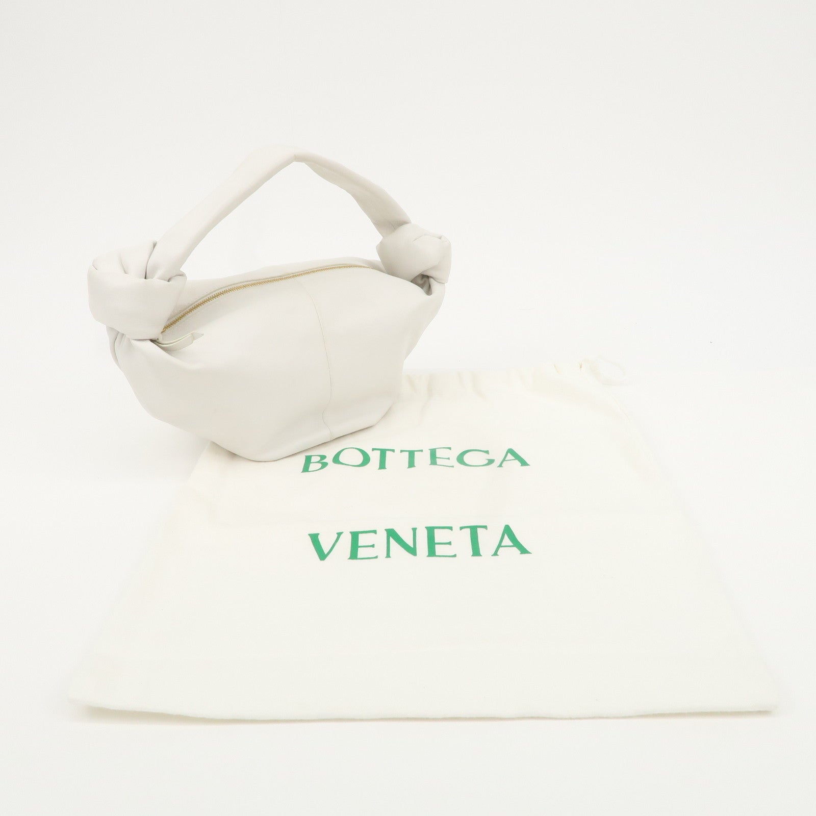 BOTTEGA VENETA Leather Double Knots Hand Bag White 629635 Used