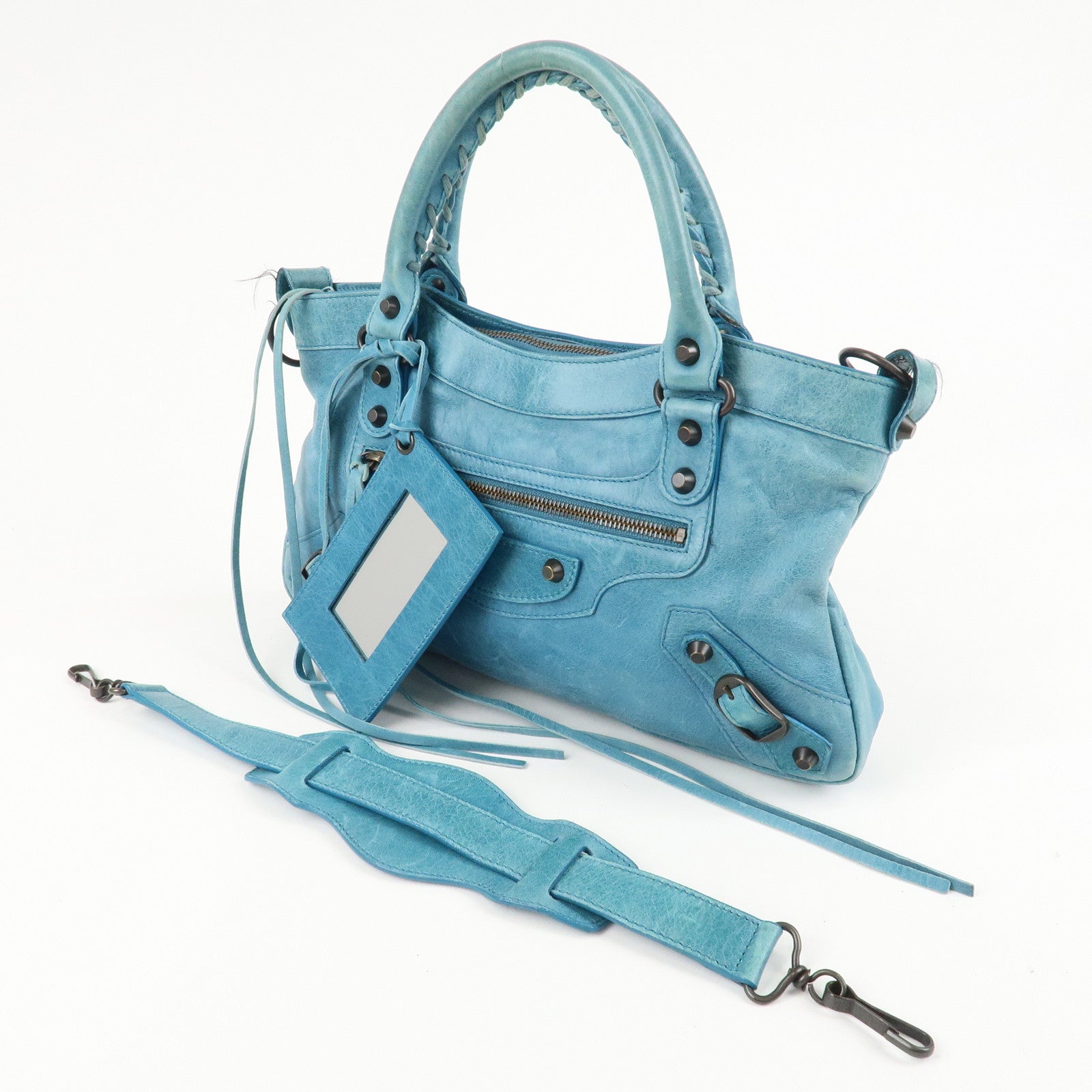 BALENCIAGA The First Leather 2Way Shoulder Bag Hand Bag Blue Used