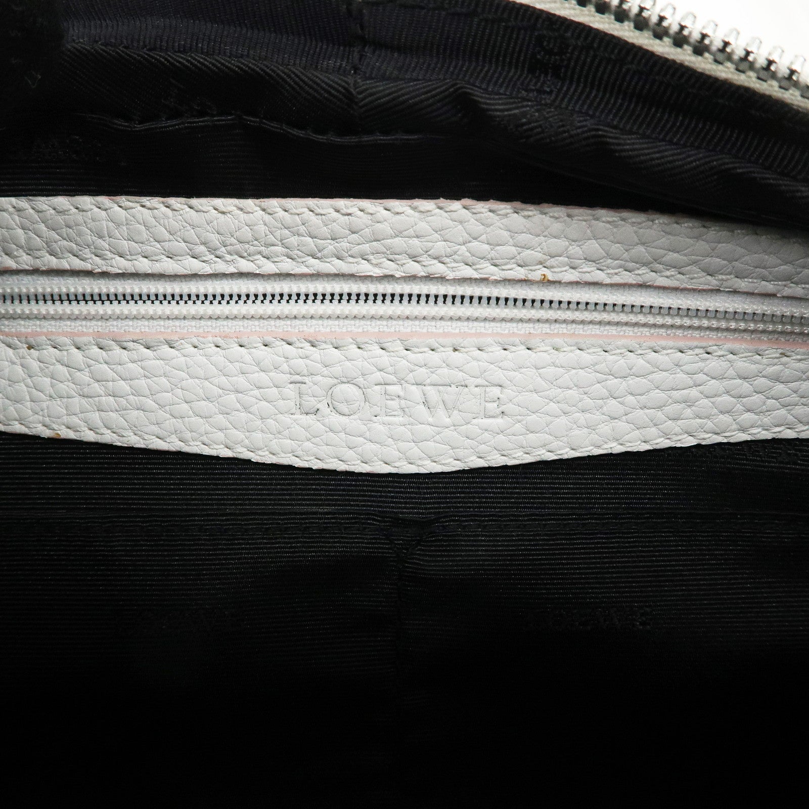 LOEWE Leather Senda Boston Bag Hand Bag White Used