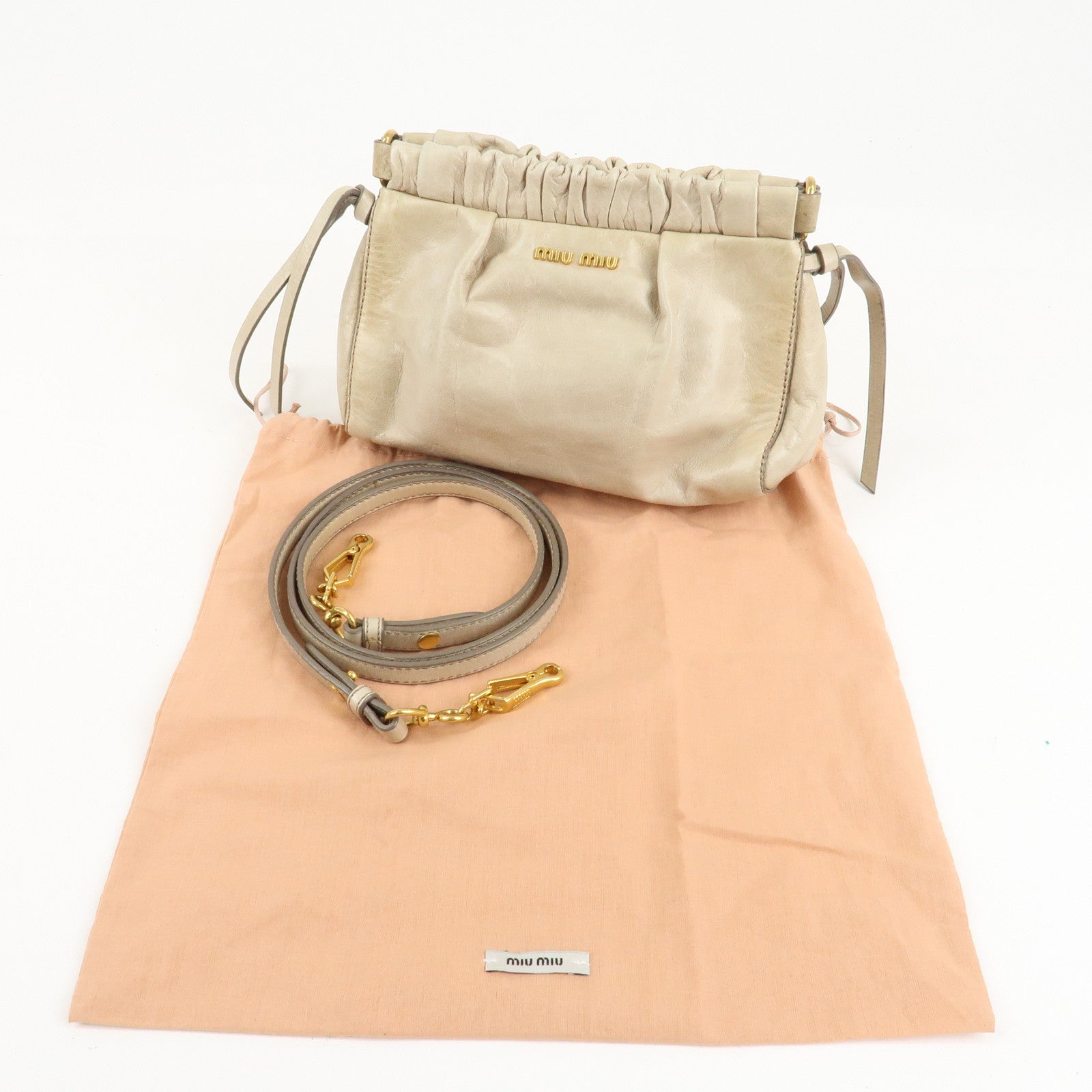 MIU MIU Leather Shoulder Bag Crossbody Bag Ivory Used