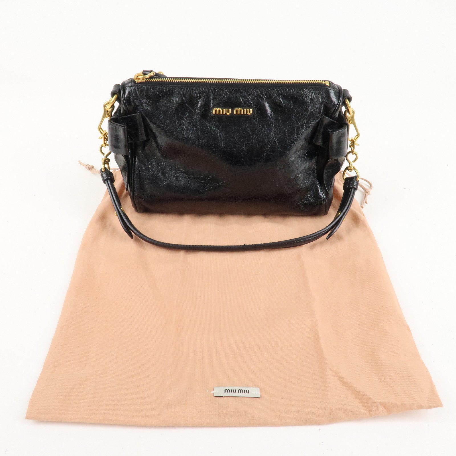 MIU MIU Leather Shoulder Bag Hand Bag Black Used