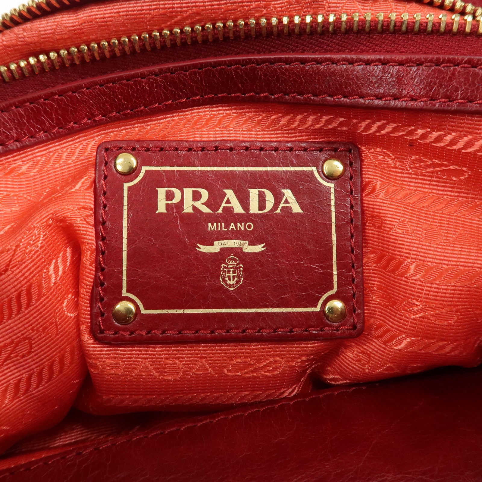 PRADA Logo Leather One Shoulder Bag Red BR4829 Used