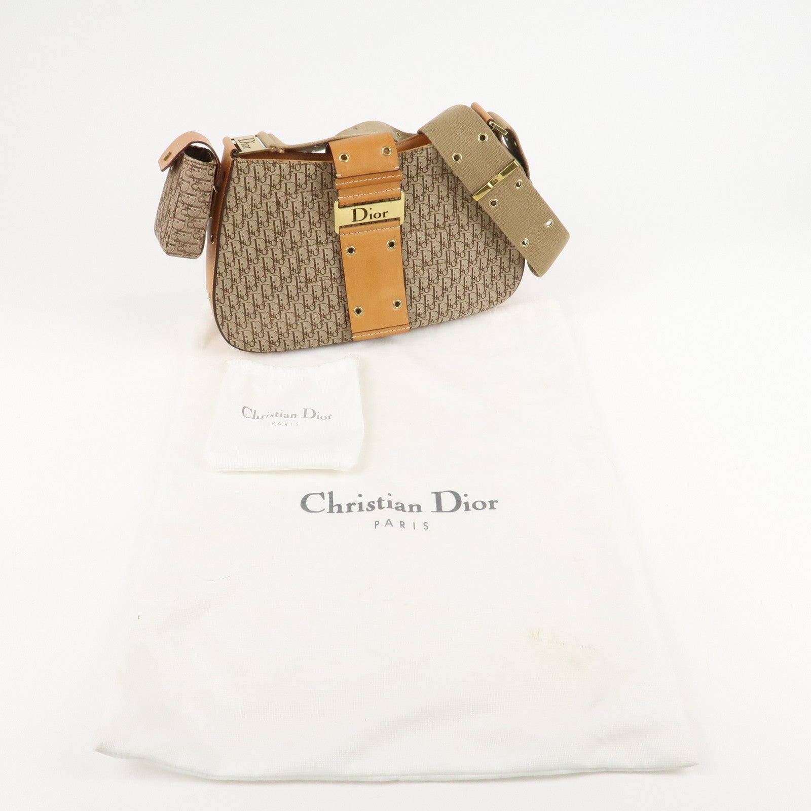 Christian Dior Trotter Canvas Leather Shoulder Bag & Pouch Used