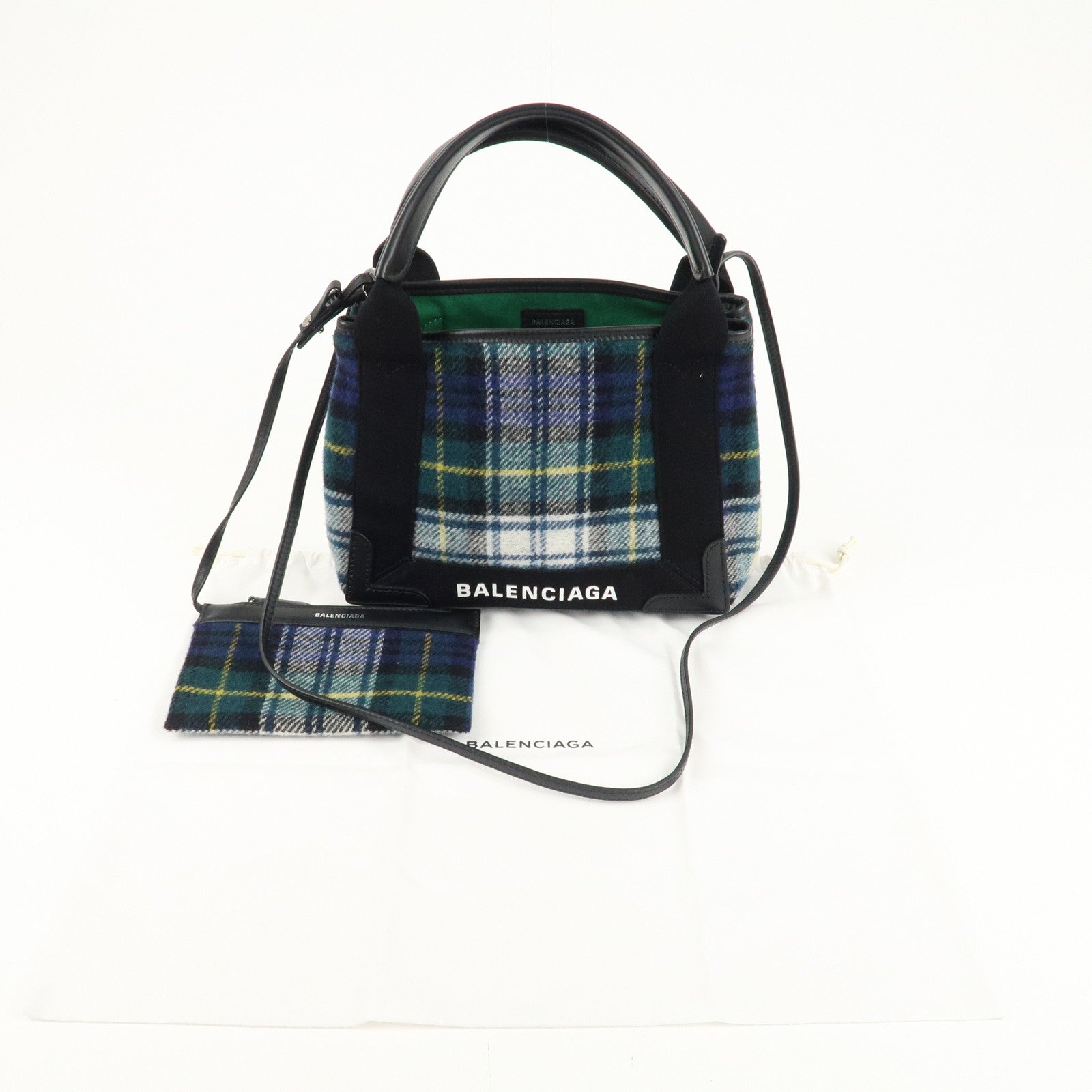 BALENCIAGA Wool Leather Navy Cabas XS Hand Bag Tote Bag 390346 Used