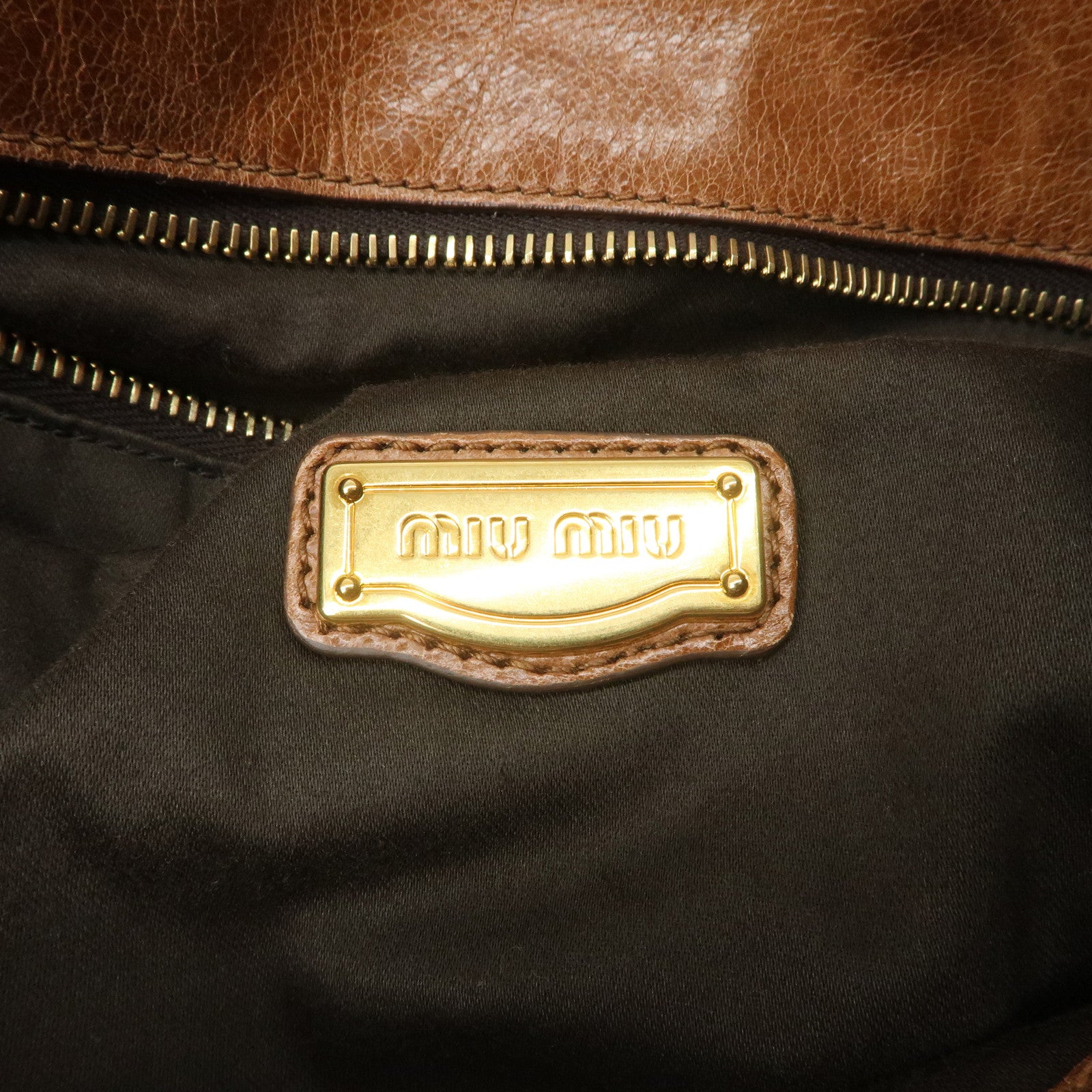 MIU MIU Leather 2Way Bag Shoulder Bag Hand Bag Brown Used