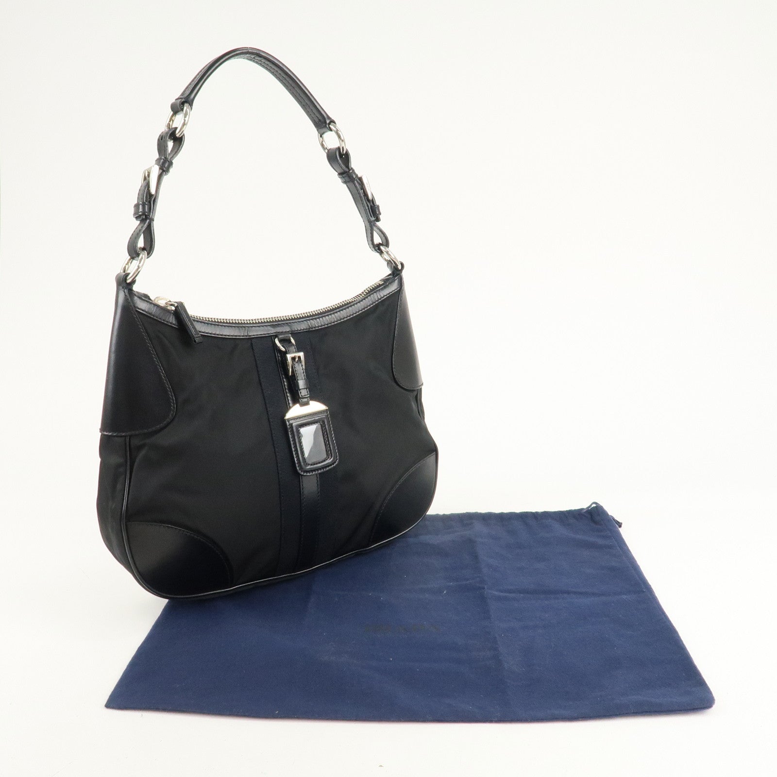 PRADA Nylon Leather Shoulder Bag Black BR2604 Used