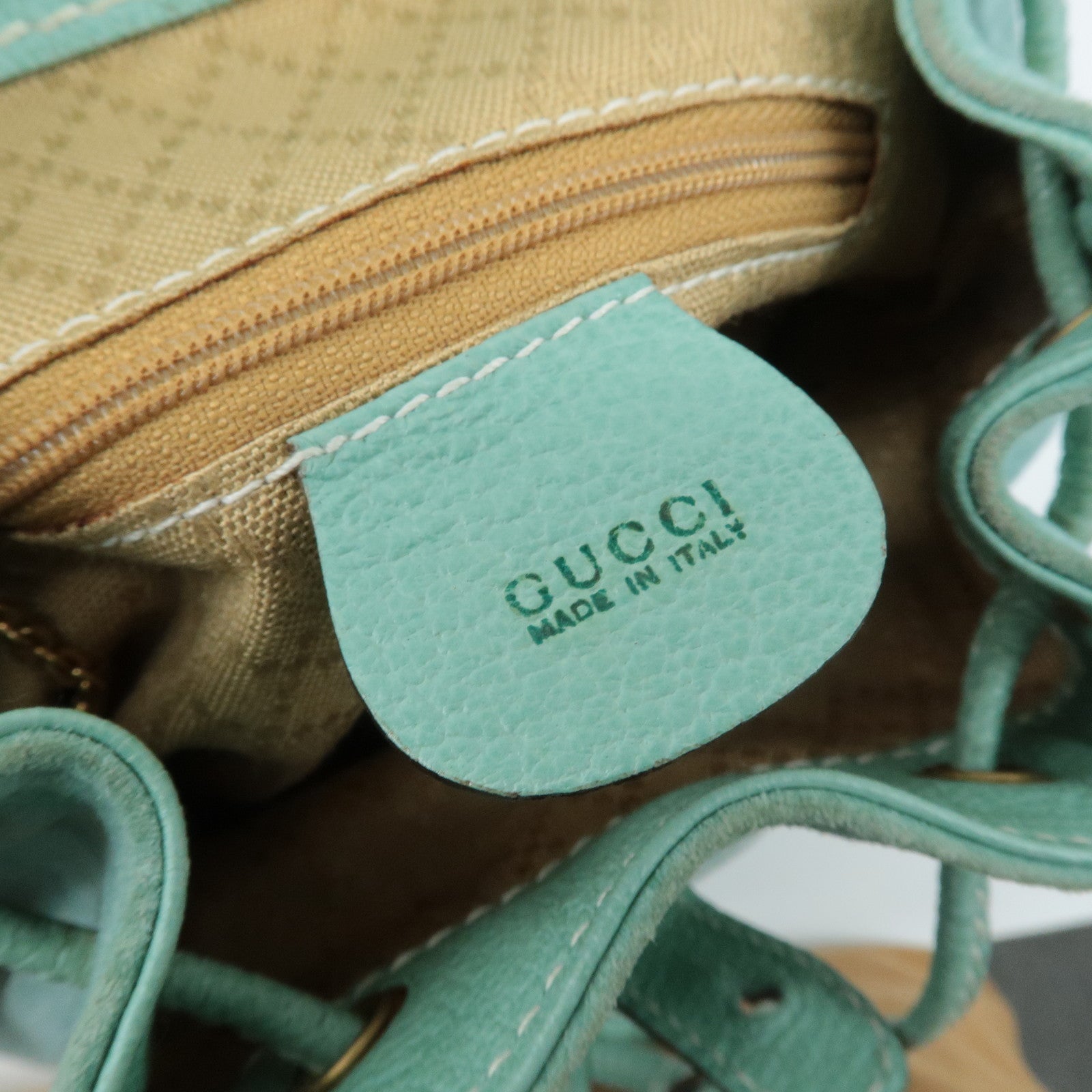GUCCI Bamboo Suede Leather Mini Back Pack Green 003.2058.0030 Used