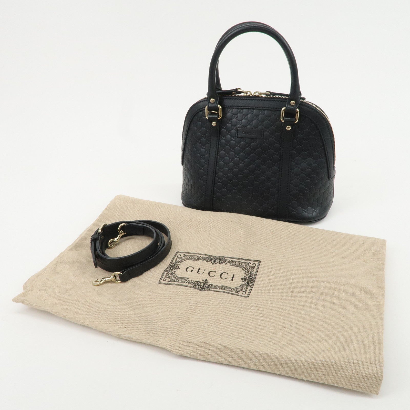 GUCCI Micro Guccissima Leather 2Way Shoulder Hand Bag Black 449654 Used