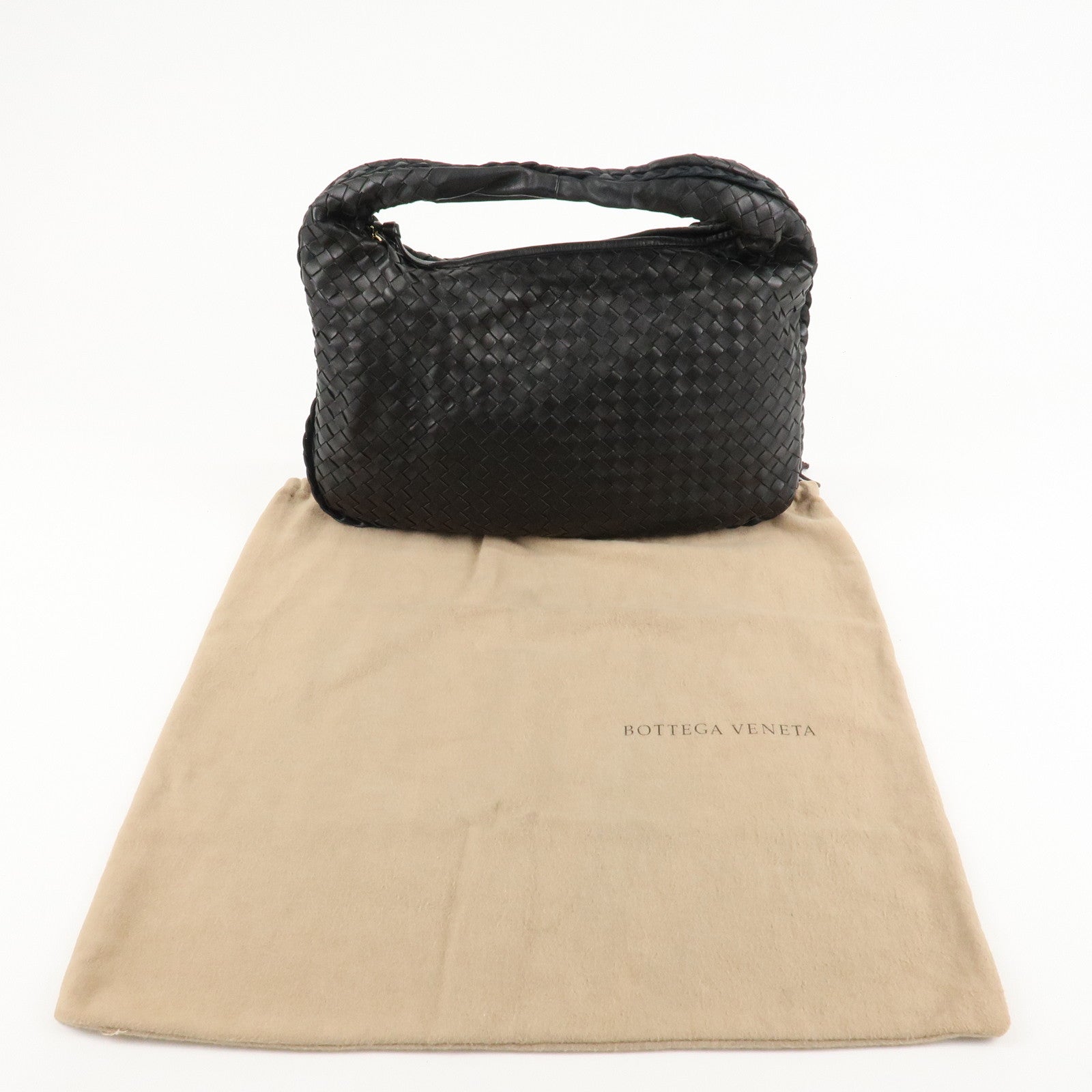BOTTEGA VENETA Hobo Intrecciato Leather Shoulder Bag Black 115653 Used