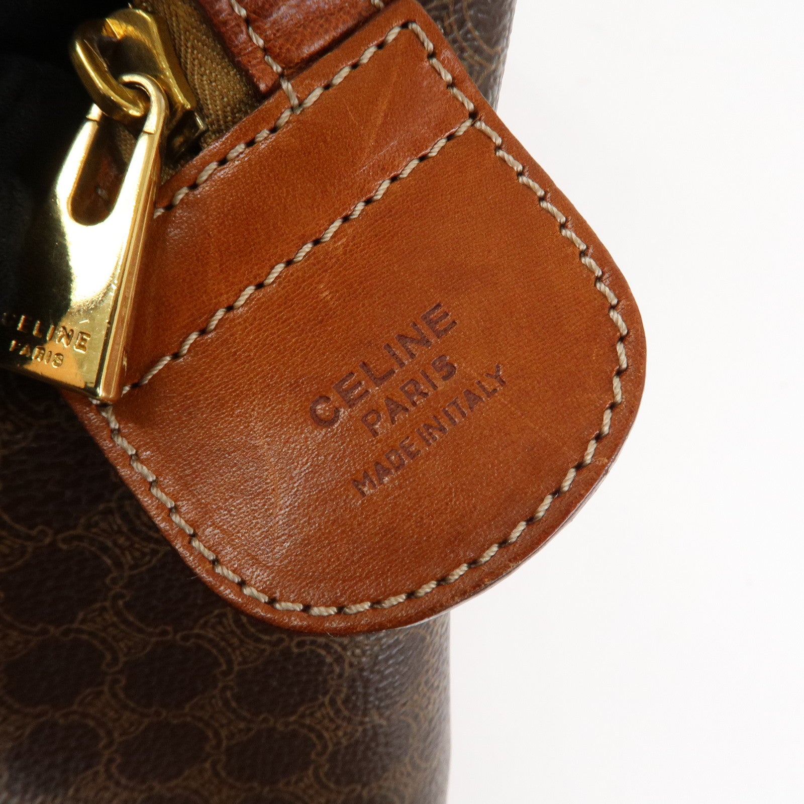 CELINE Macadam PVC Leather Boston Bag Hand Bag Brown Used
