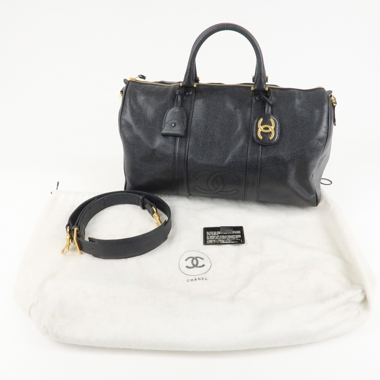 CHANEL Caviar Skin Large COCO 2Way Boston Bag Black Used
