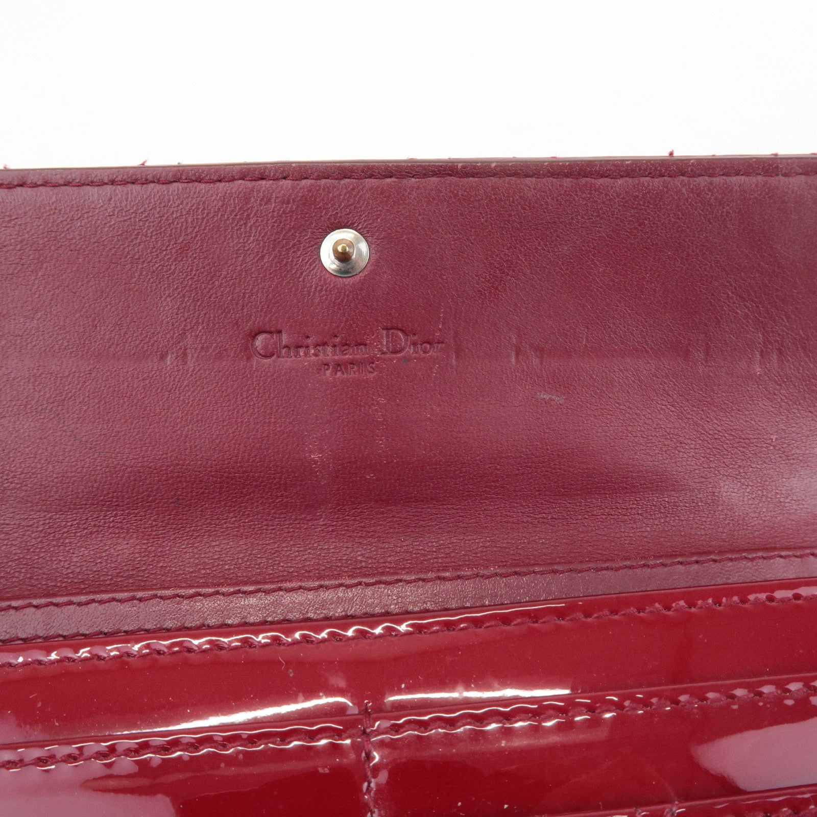 Christian Dior Lady Dior Cannage Patent Leather Chain Wallet Used