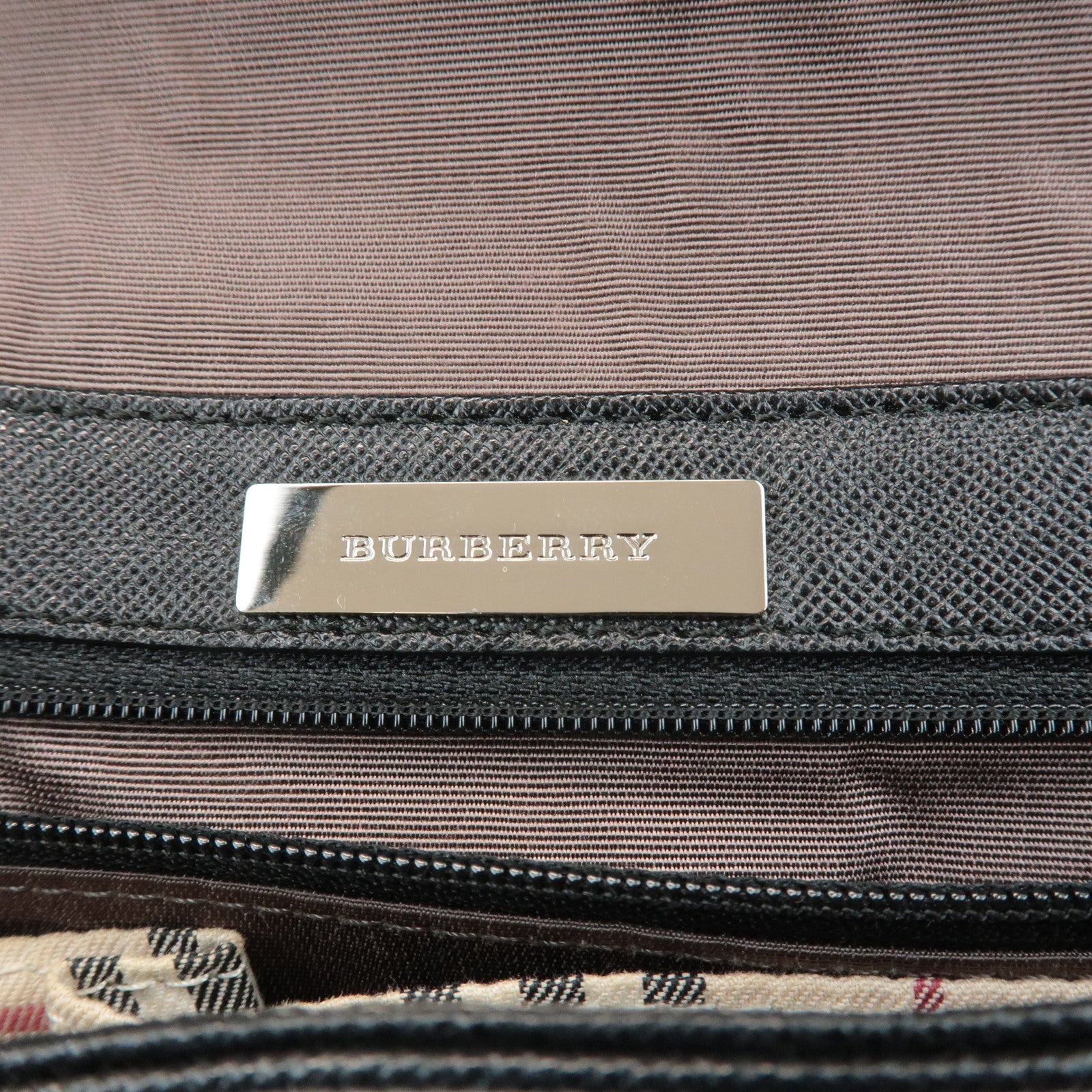 BURBERRY Leather Shoulder Bag Hand Bag Black Silver Hardware Used