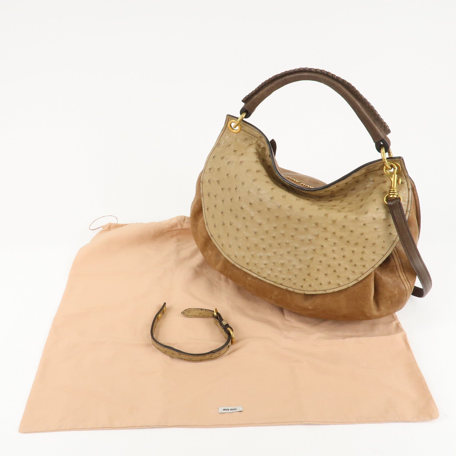 MIU MIU Leather 2Way Bag Hand Bag Shoulder Bag Brown Gold HDW Used