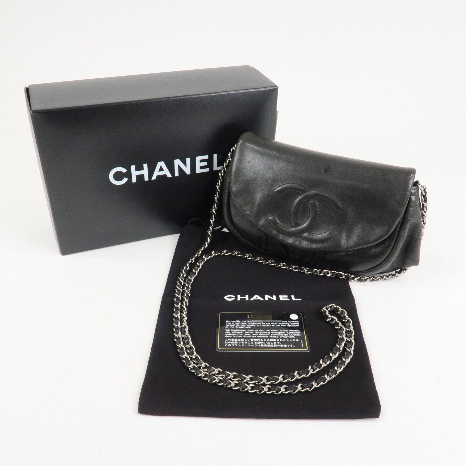 CHANEL COCO Mark Lamb Skin Half Moon Chain Shoulder Bag A40033 Used