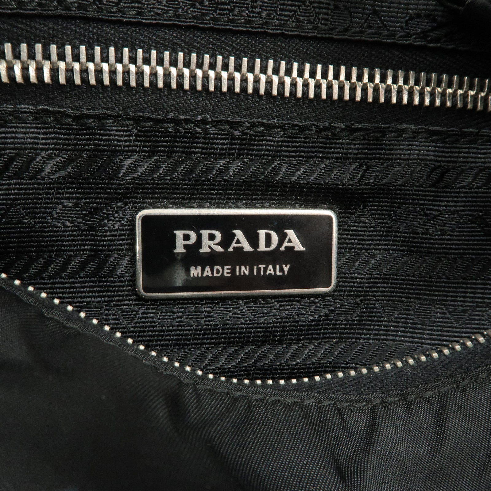 PRADA Nylon Leather Embroidery Shoulder Bag Hand Bag Black Used