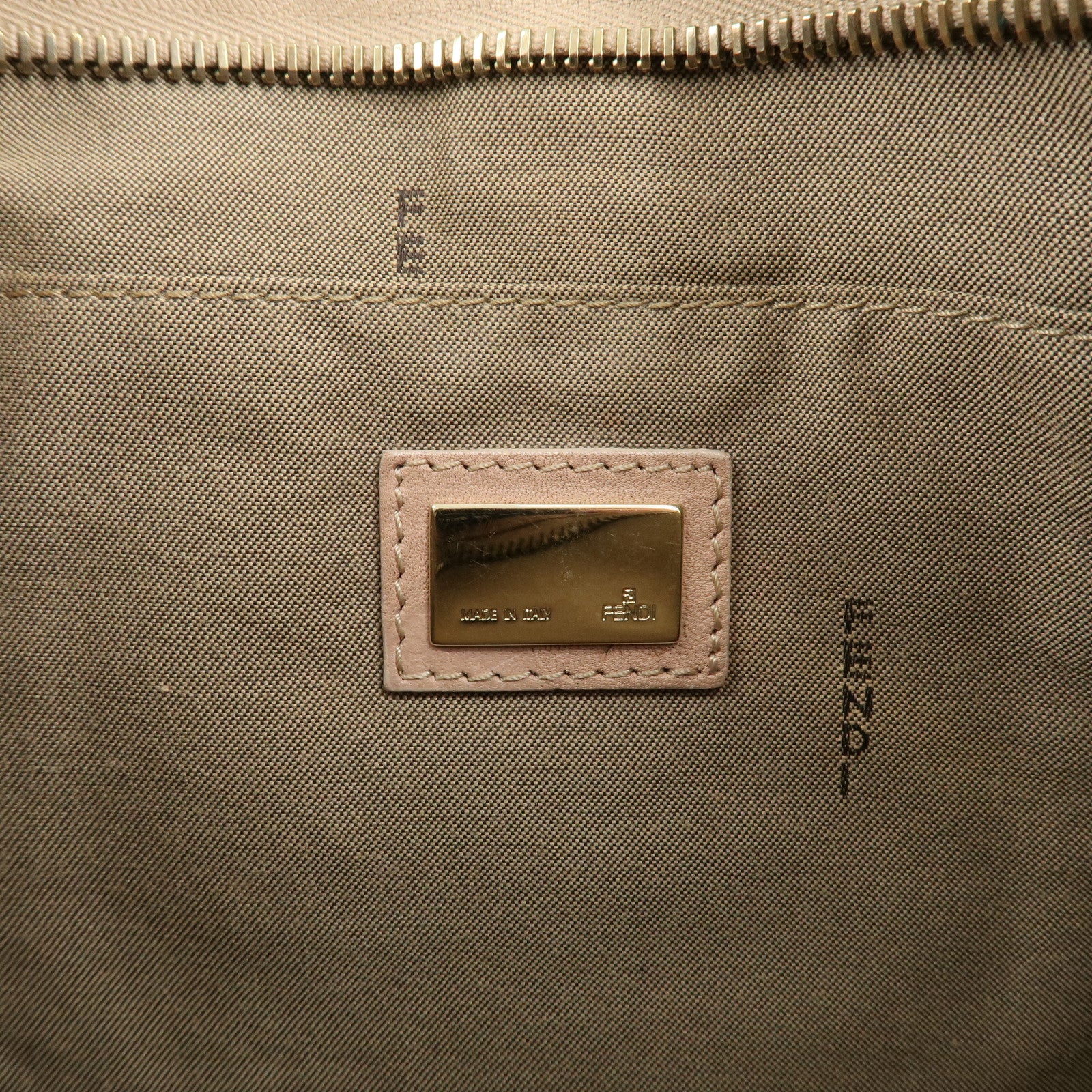 FENDI Logo Canvas Leather Shoulder Bag Beige Pink 8BT084 Used