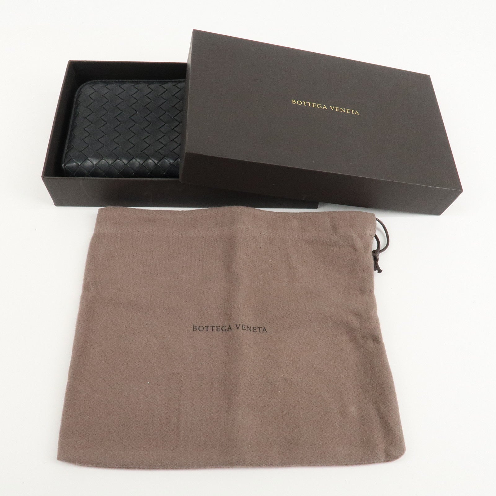 BOTTEGA VENETA Intrecciato Leather Round Zipper Wallet Black Used