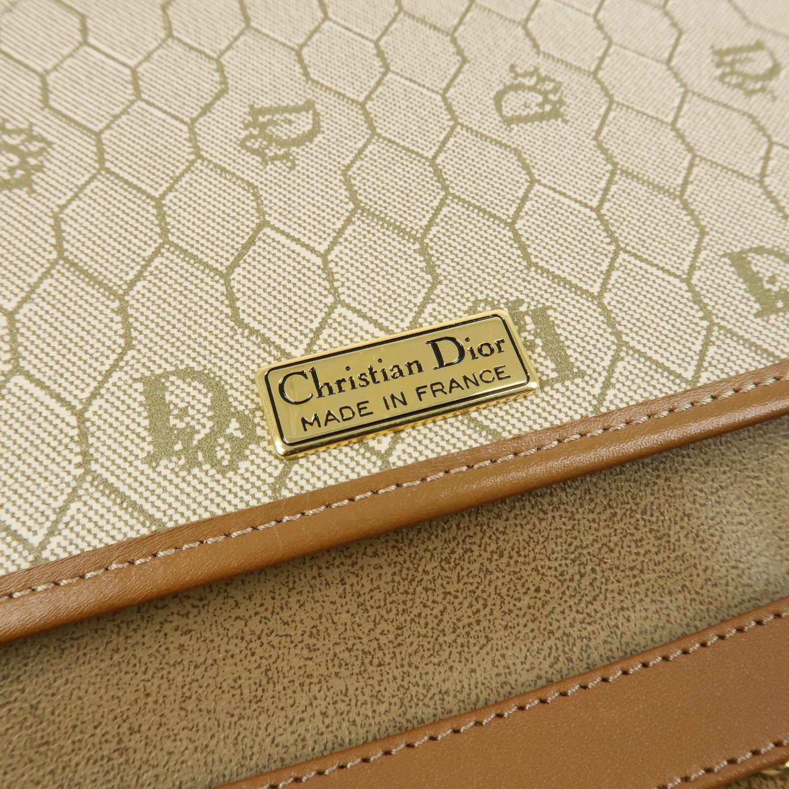 Christian Dior Honeycomb PVC Leather Chain Shoulder Bag Ivory Used